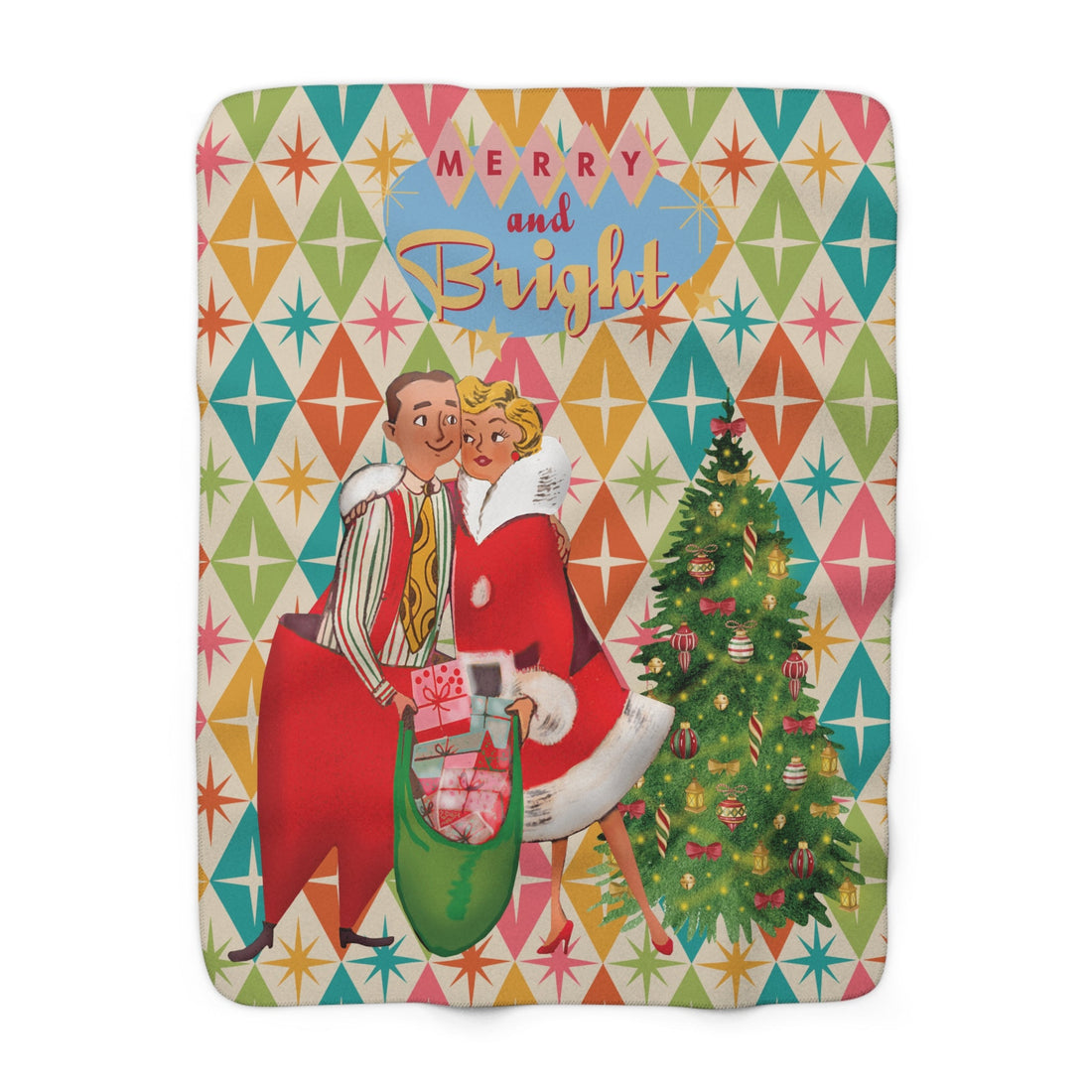 Kate McEnroe New York Merry and Bright Christmas Sherpa Fleece Blanket, Vintage 50s Holiday Throw, Mid Mod Festive Retro Decor BlanketBlankets13162559920565172613