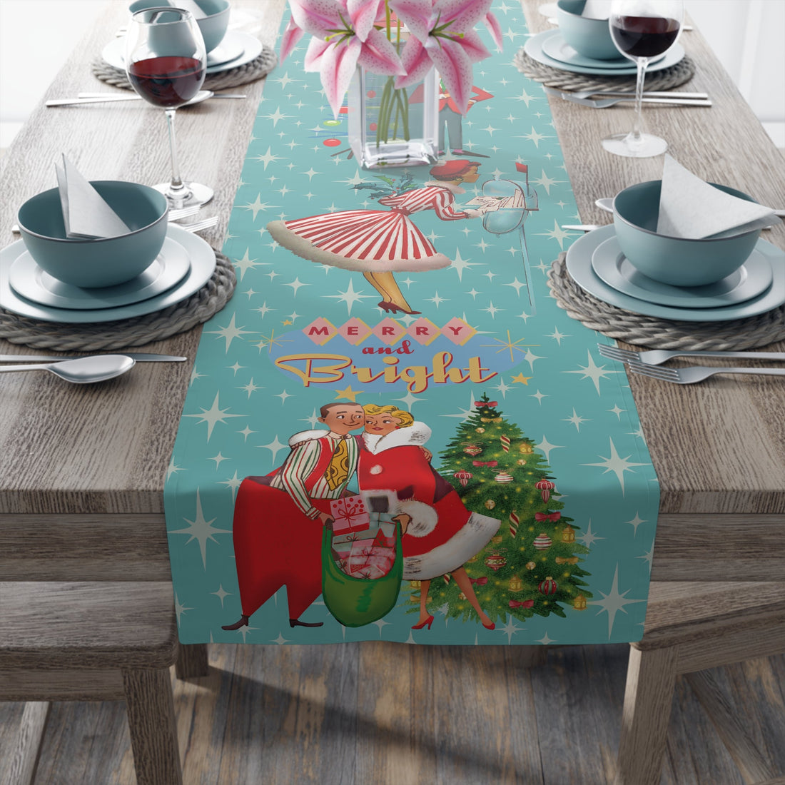 Kate McEnroe New York Merry and Bright Retro 1950s Mid Century Modern Christmas Table RunnerTable Runners82100706487864756717