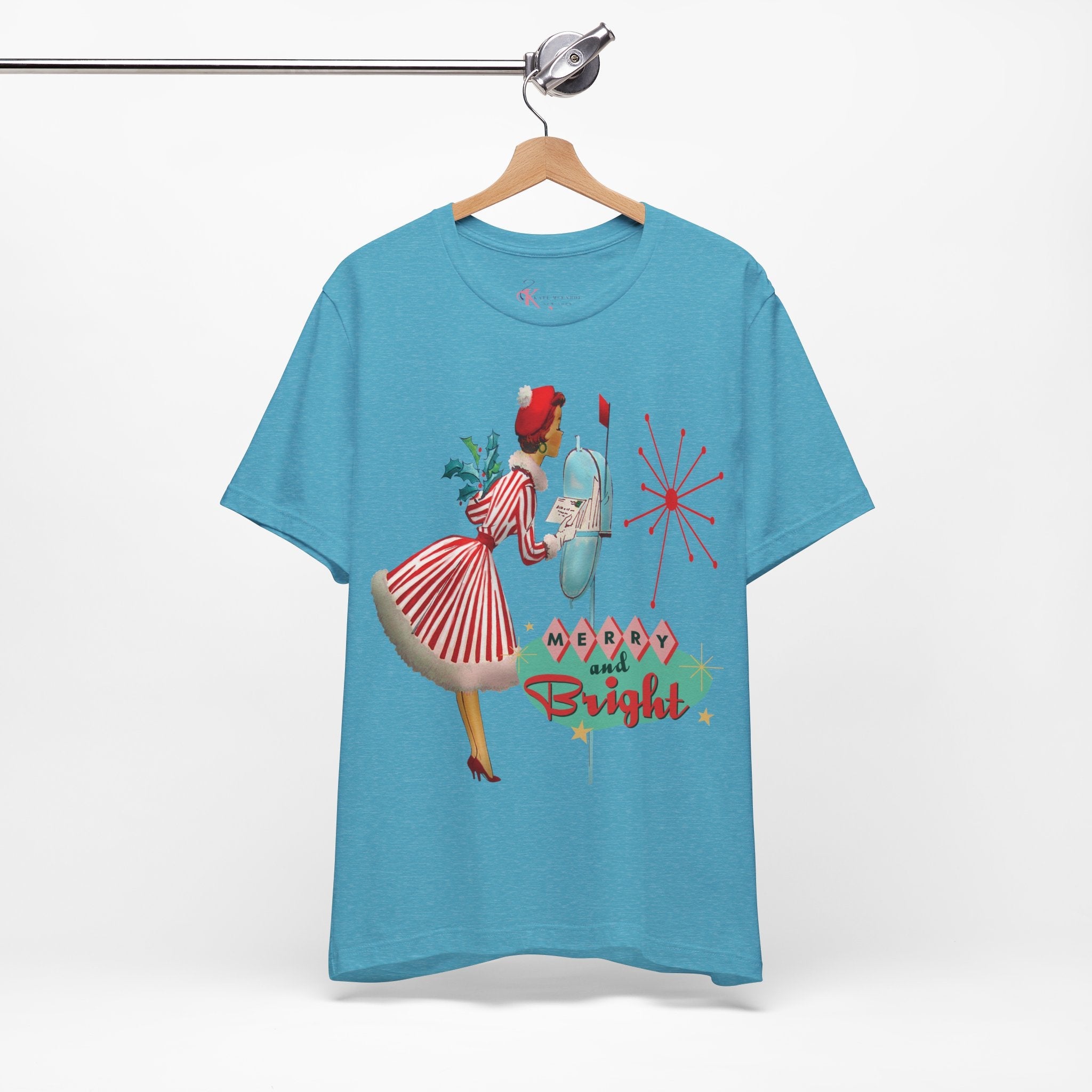Kate McEnroe New York Merry and Bright Retro 50s Kitsch Christmas T-Shirt, Mid Century Modern Holiday Apparel, Vintage Christmas Card Art TeeT-Shirt31980775325459243348