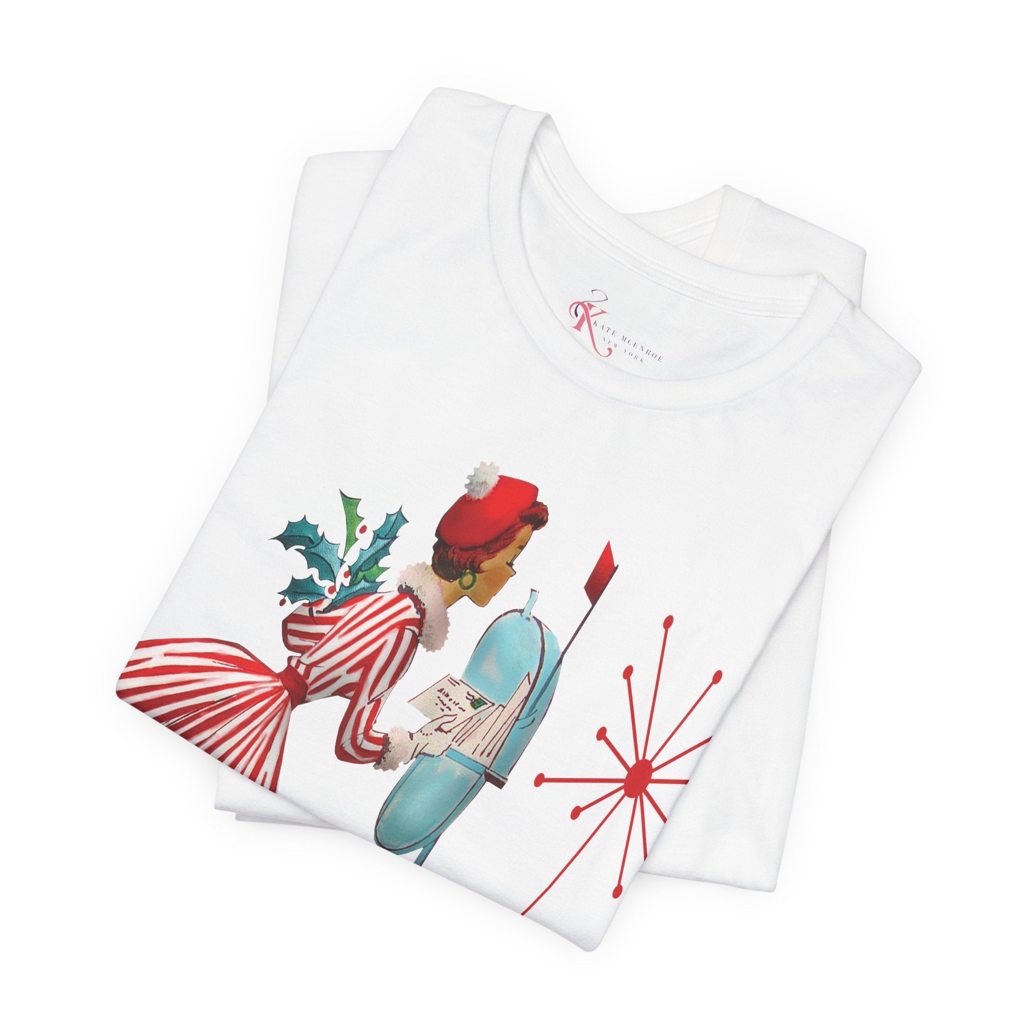 Kate McEnroe New York Merry and Bright Retro 50s Kitsch Christmas T-Shirt, Mid Century Modern Holiday Apparel, Vintage Christmas Card Art TeeT-Shirt31980775325459243348