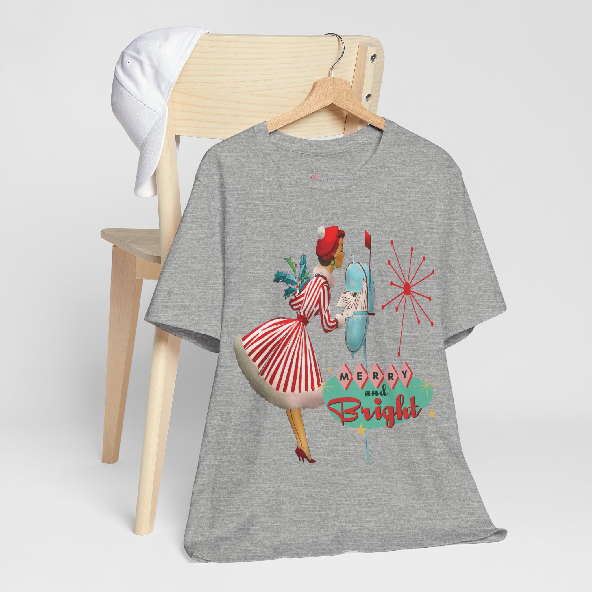 Kate McEnroe New York Merry and Bright Retro 50s Kitsch Christmas T-Shirt, Mid Century Modern Holiday Apparel, Vintage Christmas Card Art TeeT-Shirt31980775325459243348