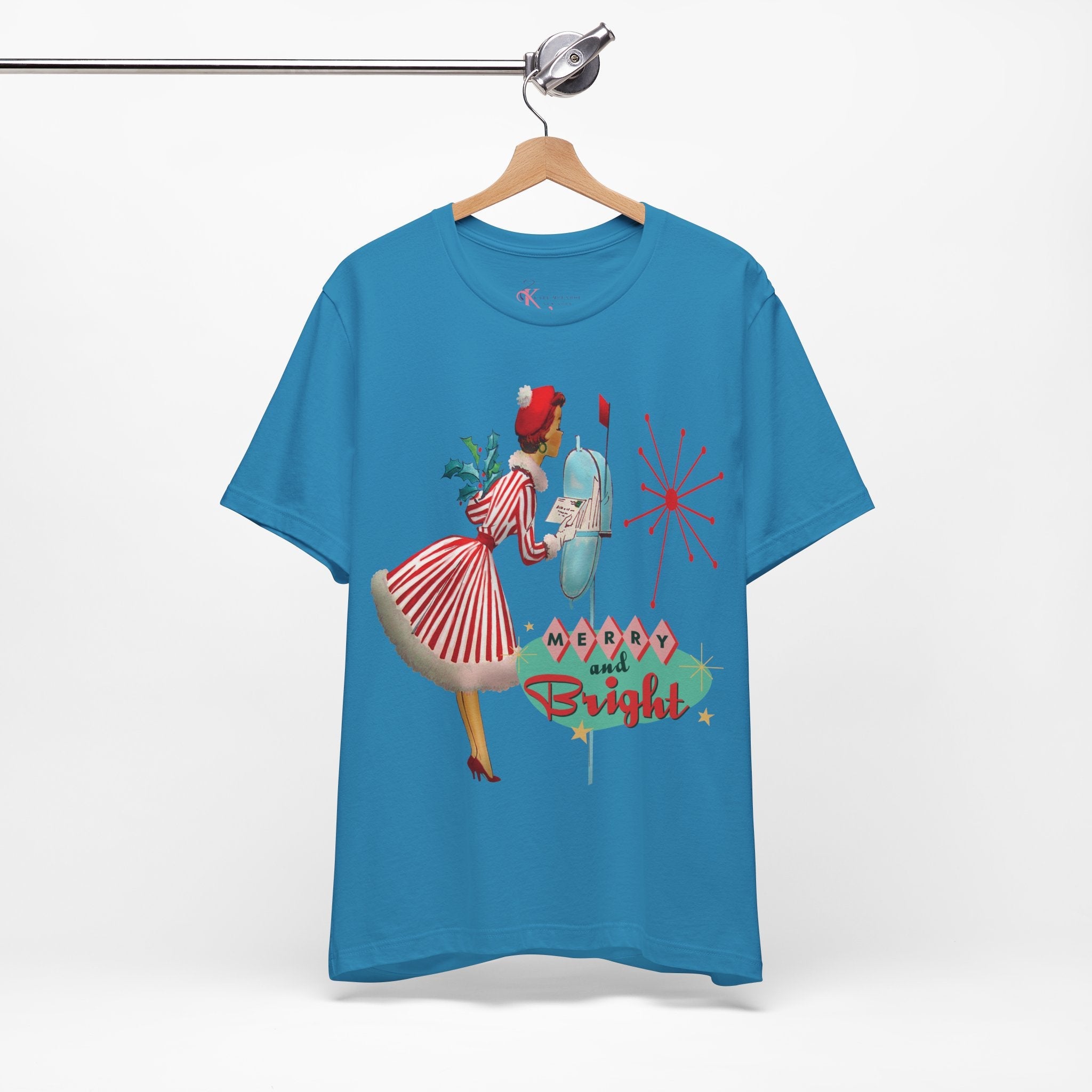Kate McEnroe New York Merry and Bright Retro 50s Kitsch Christmas T-Shirt, Mid Century Modern Holiday Apparel, Vintage Christmas Card Art TeeT-Shirt31980775325459243348
