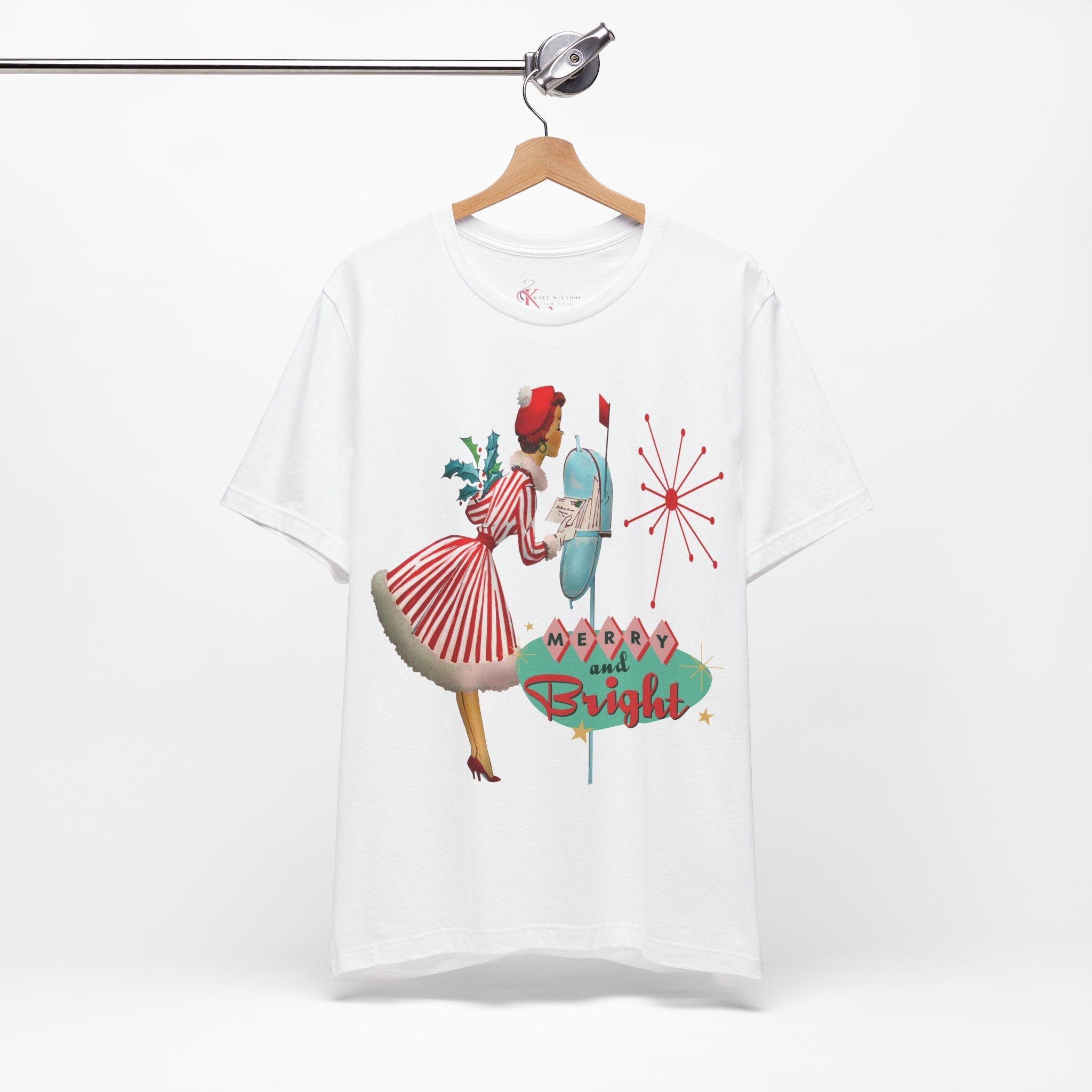 Kate McEnroe New York Merry and Bright Retro 50s Kitsch Christmas T-Shirt, Mid Century Modern Holiday Apparel, Vintage Christmas Card Art TeeT-Shirt31980775325459243348