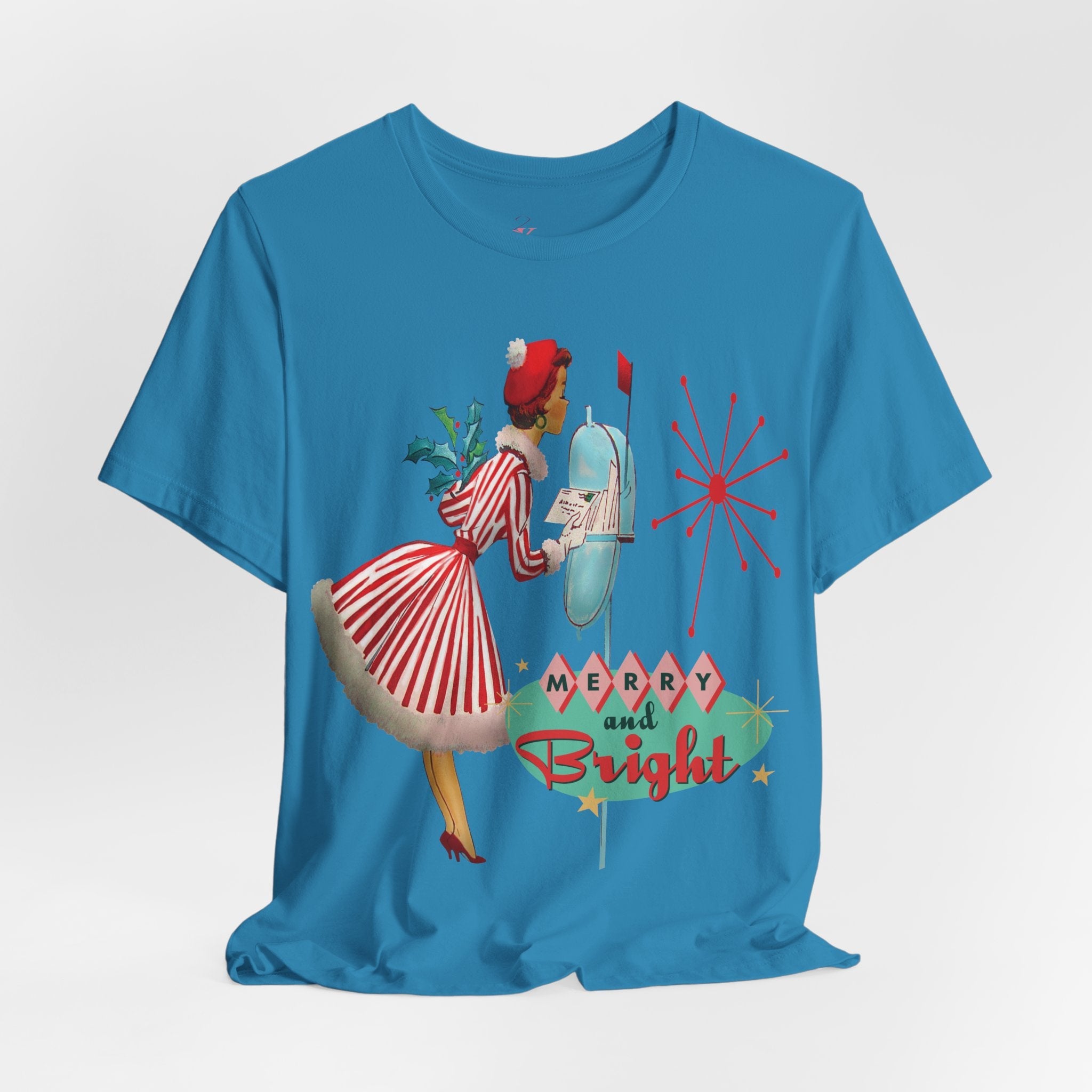 Kate McEnroe New York Merry and Bright Retro 50s Kitsch Christmas T-Shirt, Mid Century Modern Holiday Apparel, Vintage Christmas Card Art TeeT-Shirt31980775325459243348