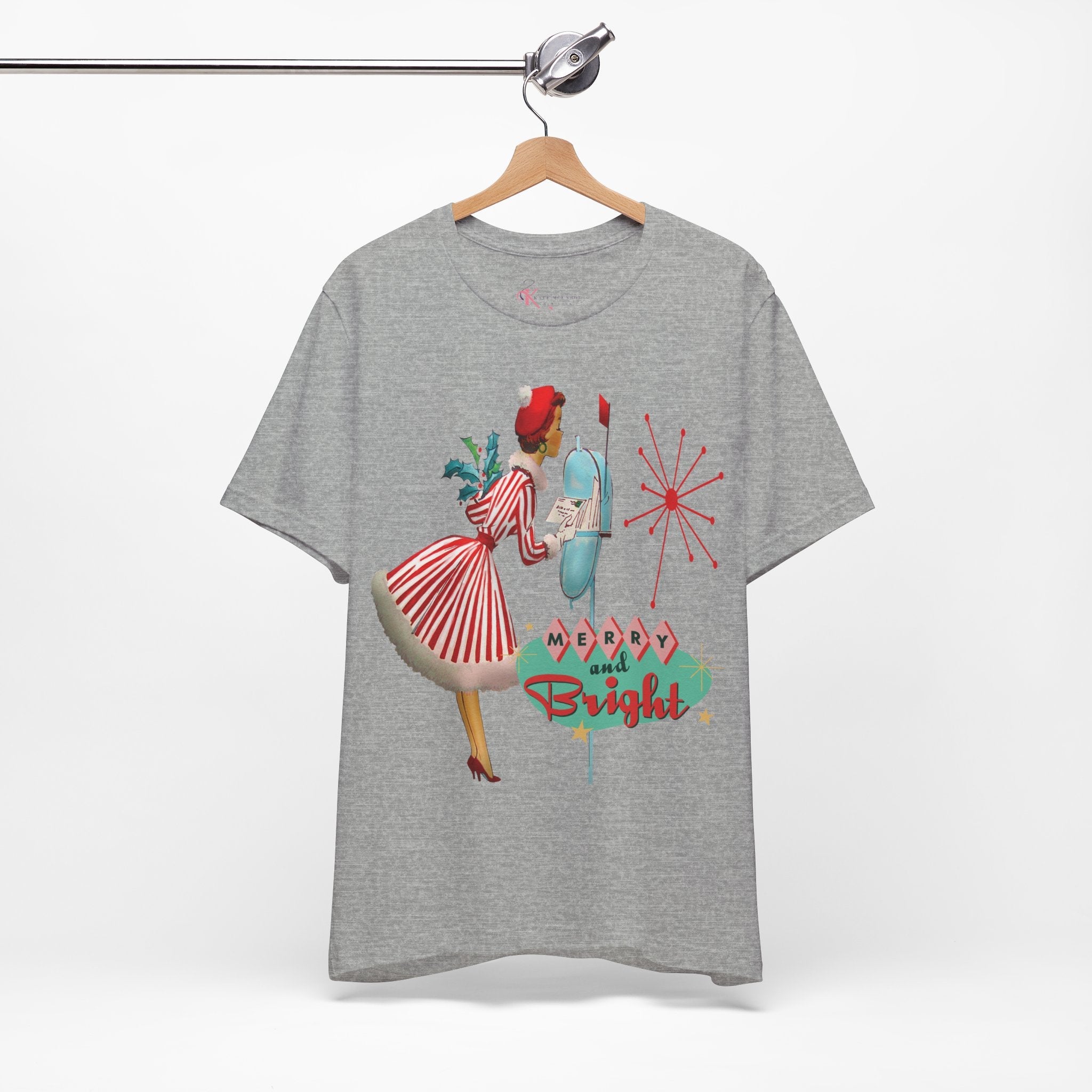 Kate McEnroe New York Merry and Bright Retro 50s Kitsch Christmas T-Shirt, Mid Century Modern Holiday Apparel, Vintage Christmas Card Art TeeT-Shirt31980775325459243348