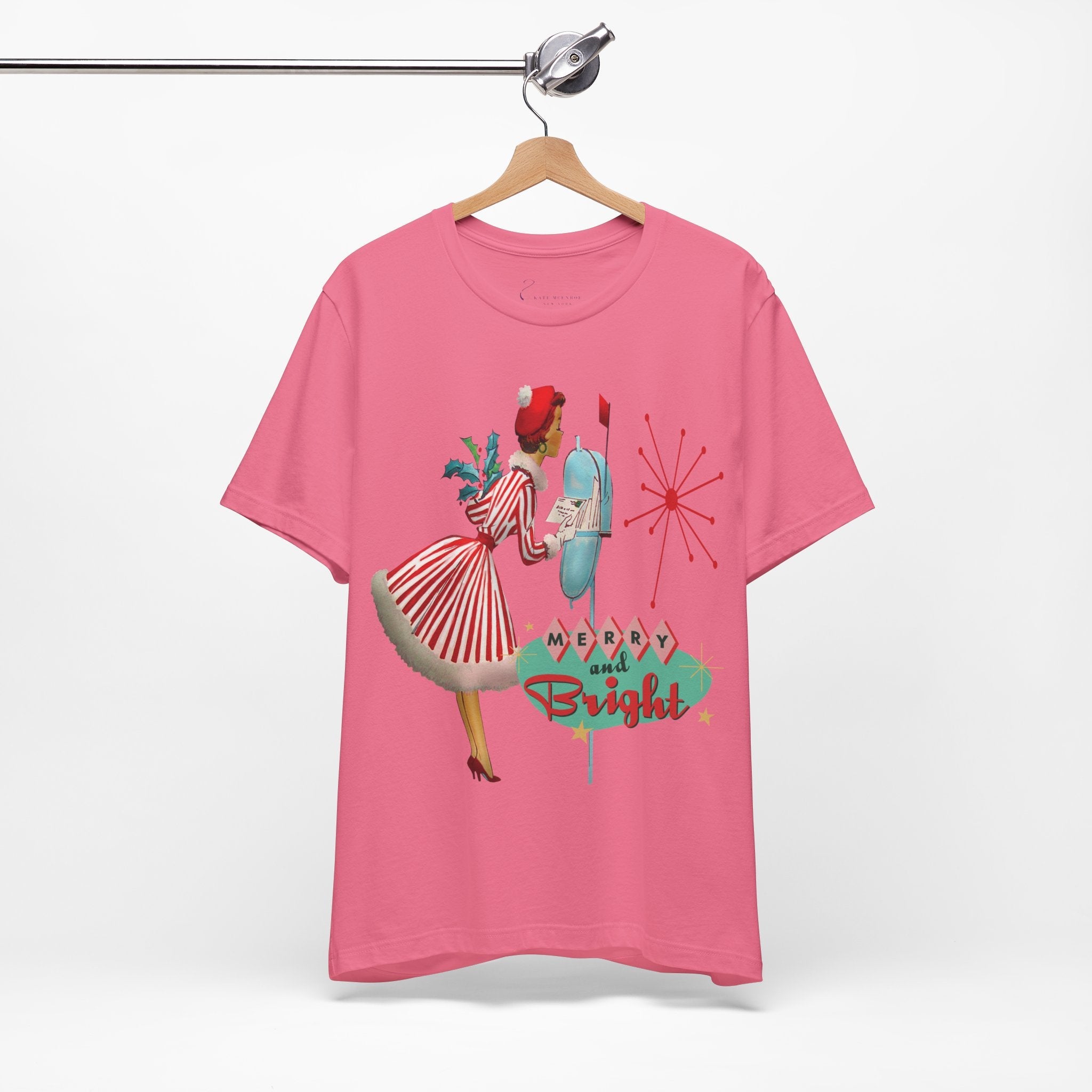 Kate McEnroe New York Merry and Bright Retro 50s Kitsch Christmas T-Shirt, Mid Century Modern Holiday Apparel, Vintage Christmas Card Art TeeT-Shirt31980775325459243348