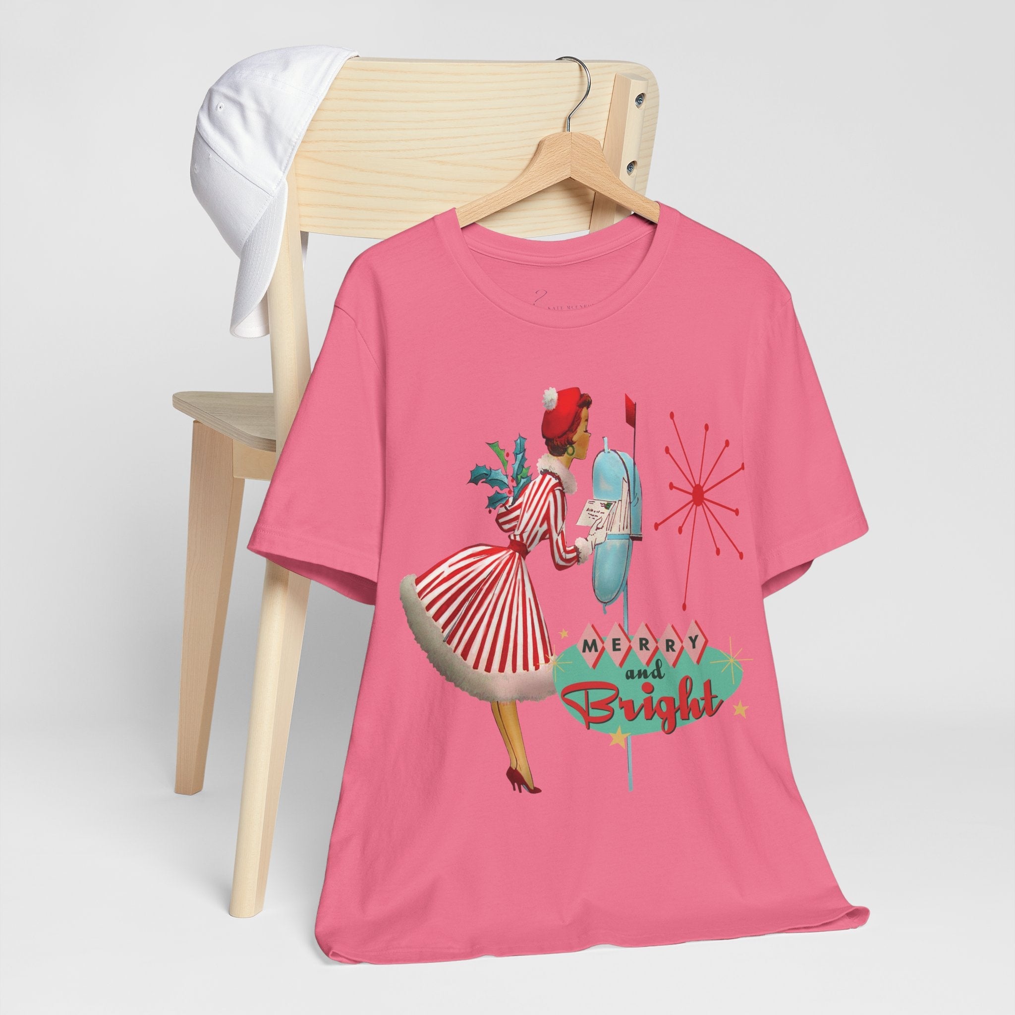 Kate McEnroe New York Merry and Bright Retro 50s Kitsch Christmas T-Shirt, Mid Century Modern Holiday Apparel, Vintage Christmas Card Art TeeT-Shirt31980775325459243348