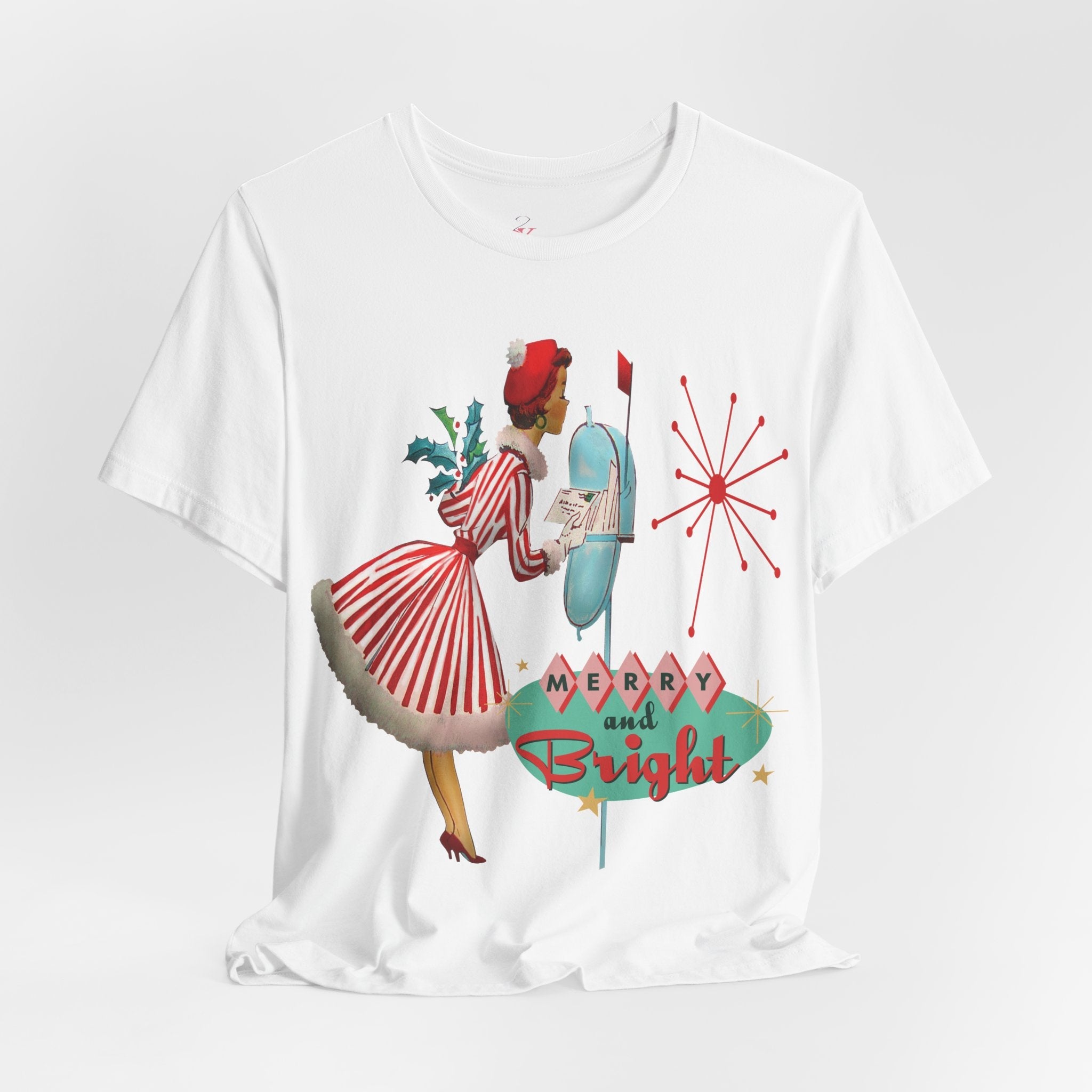 Kate McEnroe New York Merry and Bright Retro 50s Kitsch Christmas T-Shirt, Mid Century Modern Holiday Apparel, Vintage Christmas Card Art TeeT-Shirt32425759126145456832