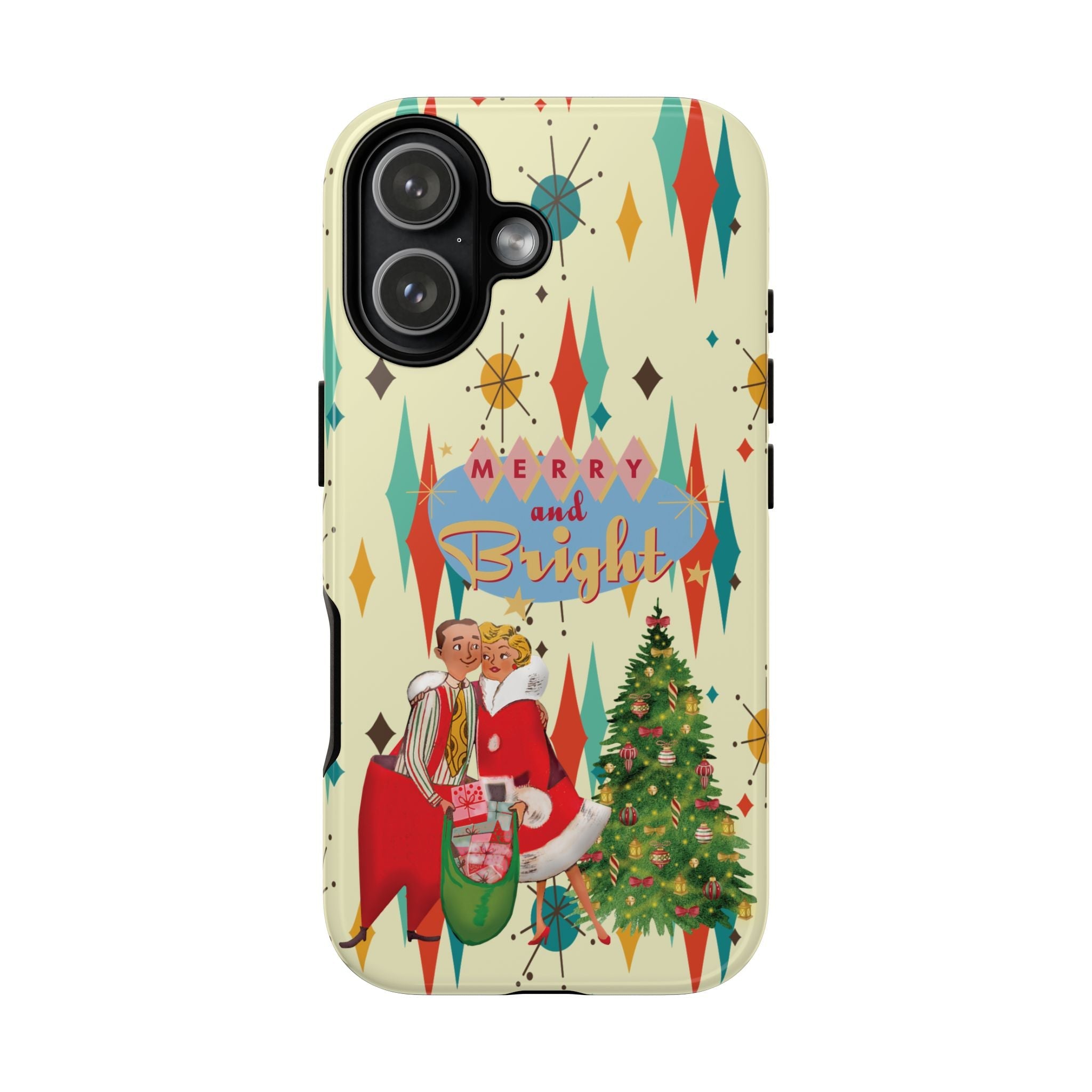Kate McEnroe New York Merry and Bright Retro Christmas iPhone Case, 1950s Kitsch Mid Century Modern Holiday Cover, Atomic Starburst Vintage Phone AccessoryPhone Cases26447968502130305054