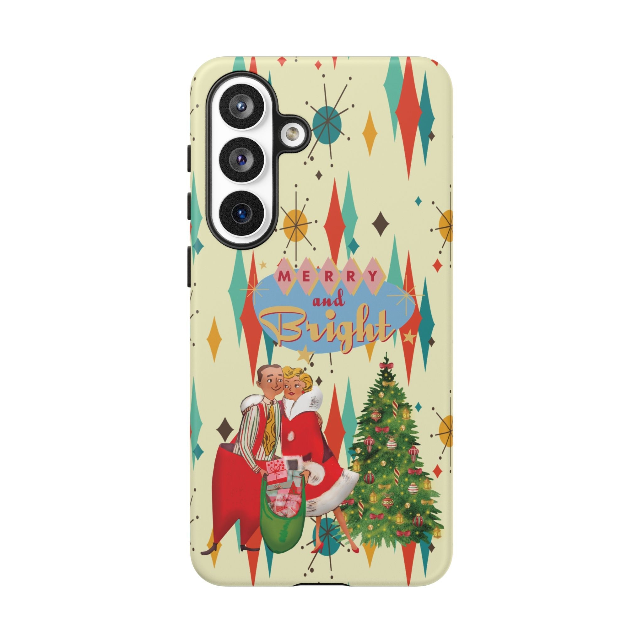 Kate McEnroe New York Merry and Bright Retro Christmas iPhone Case, 1950s Kitsch Mid Century Modern Holiday Cover, Atomic Starburst Vintage Phone AccessoryPhone Cases77986490308955900615