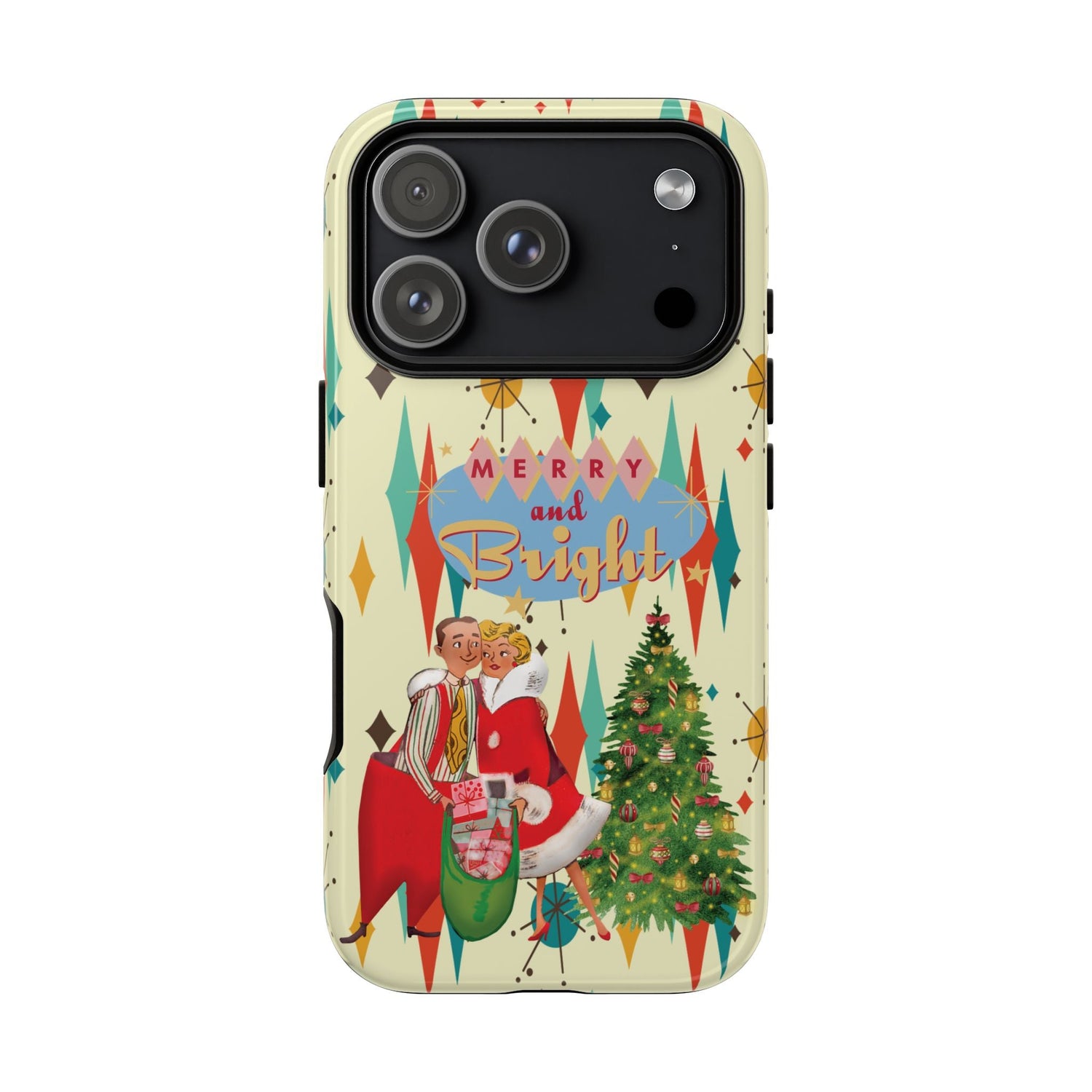 Kate McEnroe New York Merry and Bright Retro Christmas iPhone Case, 1950s Kitsch Mid Century Modern Holiday Cover, Atomic Starburst Vintage Phone AccessoryPhone Cases25436597819365820953