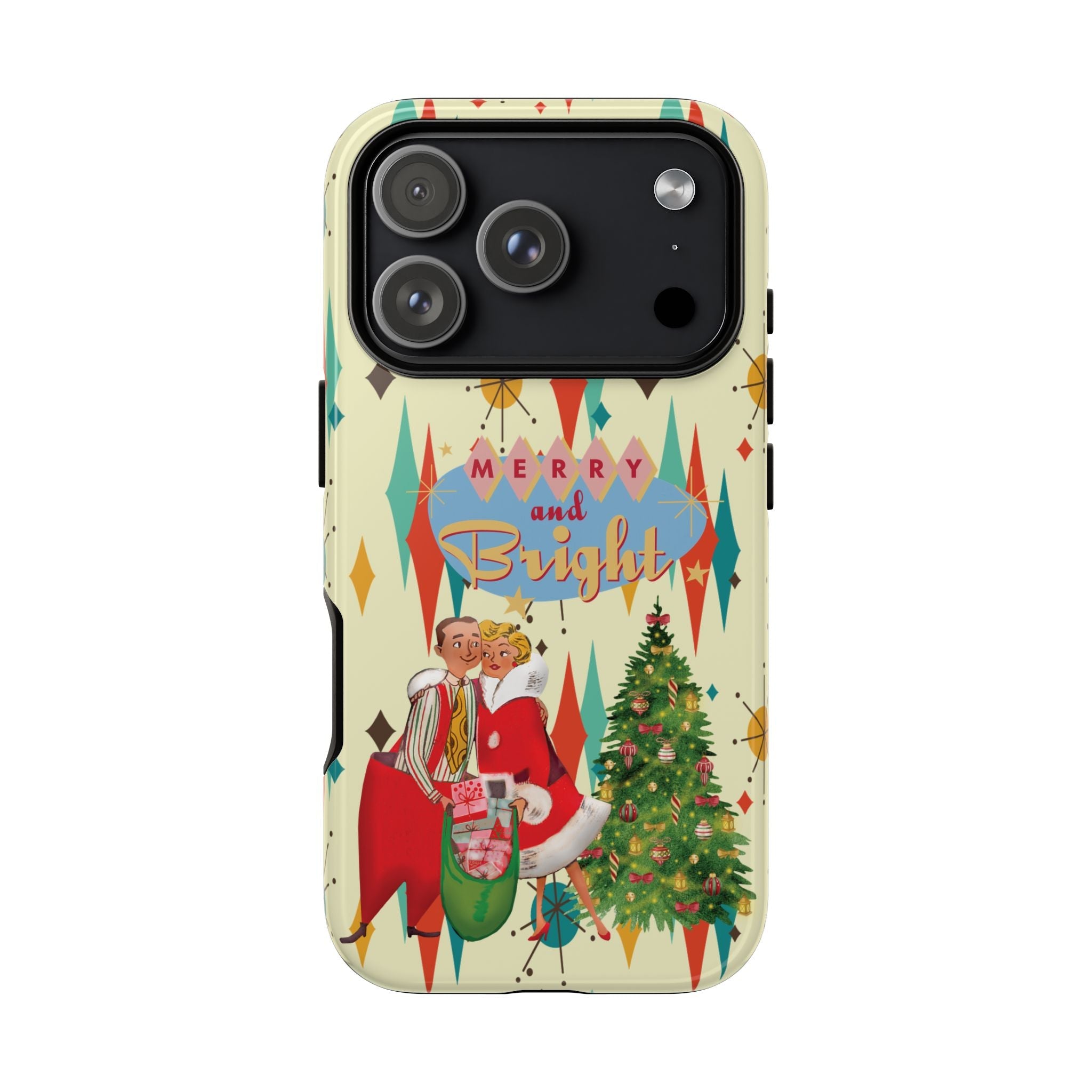 Kate McEnroe New York Merry and Bright Retro Christmas iPhone Case, 1950s Kitsch Mid Century Modern Holiday Cover, Atomic Starburst Vintage Phone AccessoryPhone Cases25436597819365820953