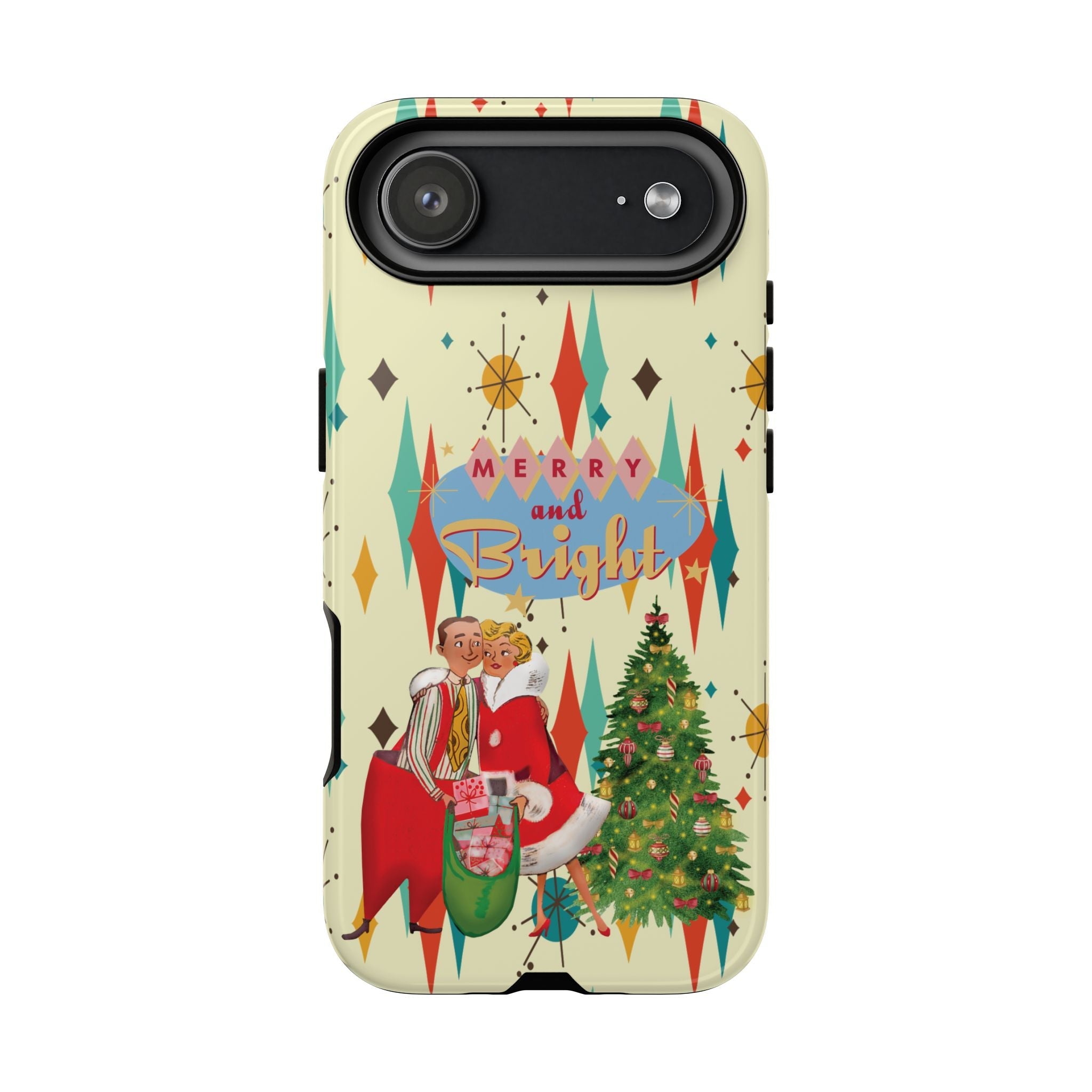 Kate McEnroe New York Merry and Bright Retro Christmas iPhone Case, 1950s Kitsch Mid Century Modern Holiday Cover, Atomic Starburst Vintage Phone AccessoryPhone Cases21350931273677673934