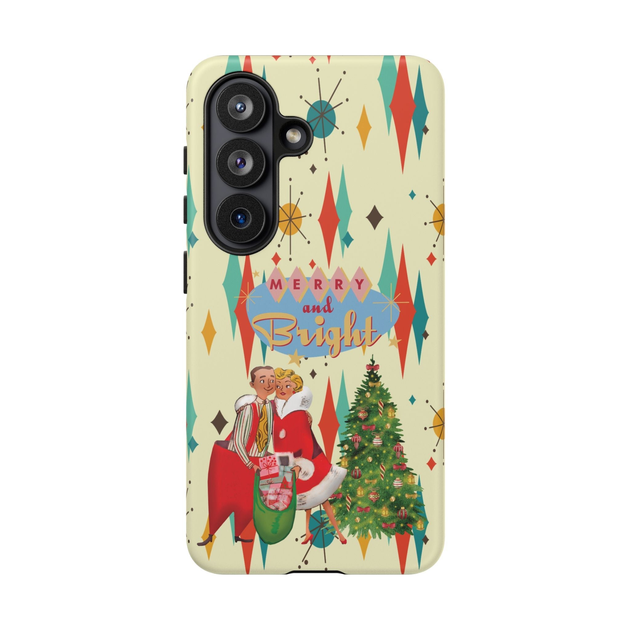 Kate McEnroe New York Merry and Bright Retro Christmas iPhone Case, 1950s Kitsch Mid Century Modern Holiday Cover, Atomic Starburst Vintage Phone AccessoryPhone Cases26900211293513688744