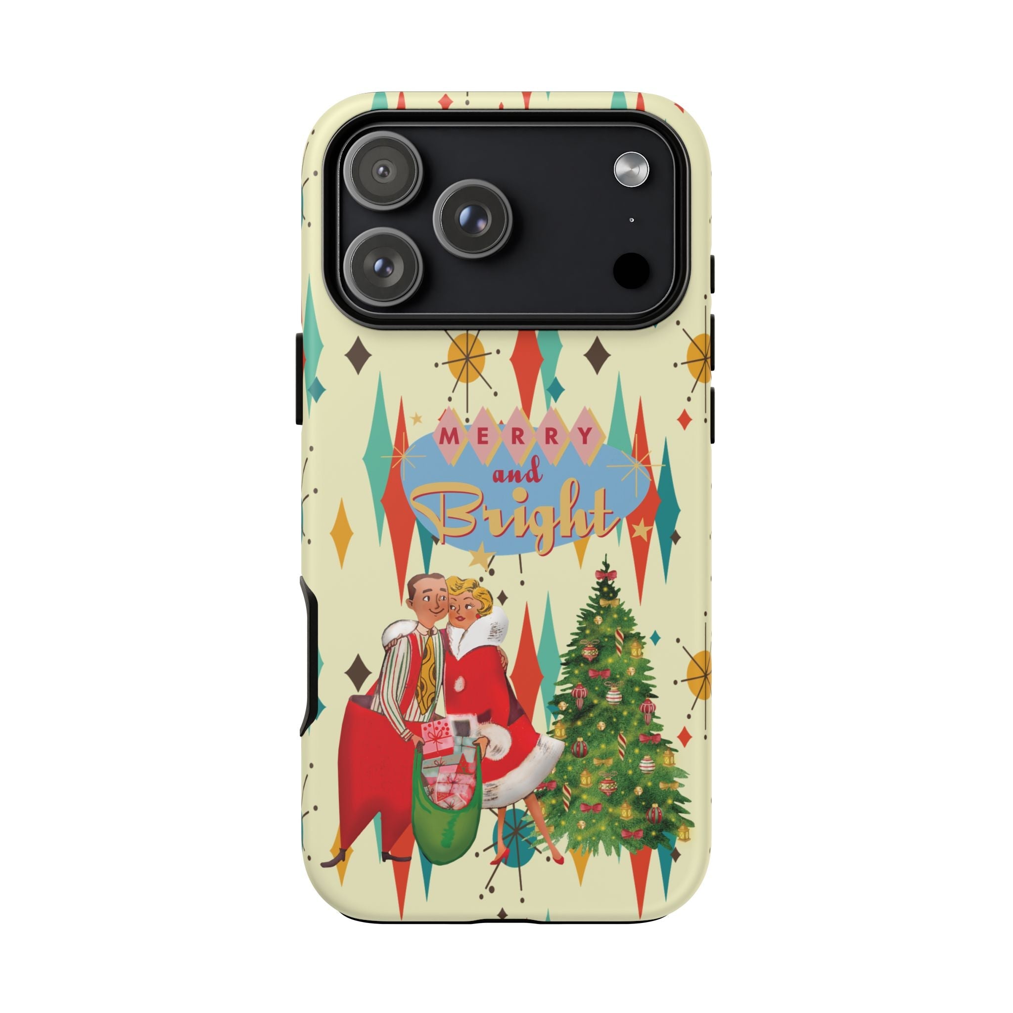 Kate McEnroe New York Merry and Bright Retro Christmas iPhone Case, 1950s Kitsch Mid Century Modern Holiday Cover, Atomic Starburst Vintage Phone AccessoryPhone Cases17993998151917215389