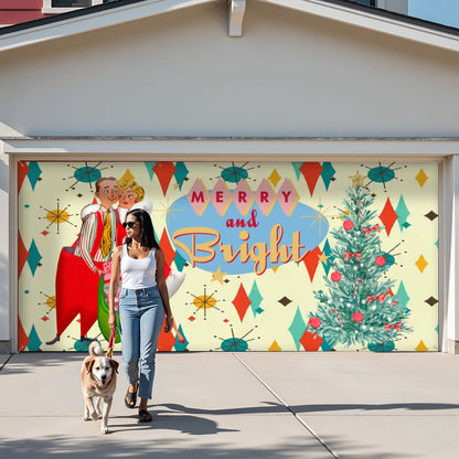 Kate McEnroe New York Merry and Bright Vintage Christmas Garage Door Banner, Retro Mid Century Modern Holiday DecorGarage Door BannerPlilt075Wk