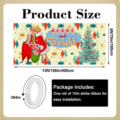 Kate McEnroe New York Merry and Bright Vintage Christmas Garage Door Banner, Retro Mid Century Modern Holiday DecorGarage Door BannerPlilt075Wk