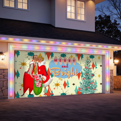 Kate McEnroe New York Merry and Bright Vintage Christmas Garage Door Banner, Retro Mid Century Modern Holiday DecorGarage Door BannerPlilt075Wk