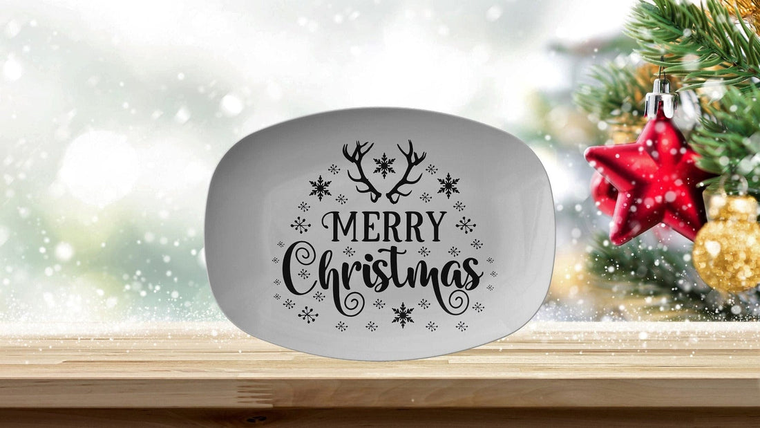 Kate McEnroe New York Merry Christmas Reindeer Serving Platter B&amp;WServing Platters9727