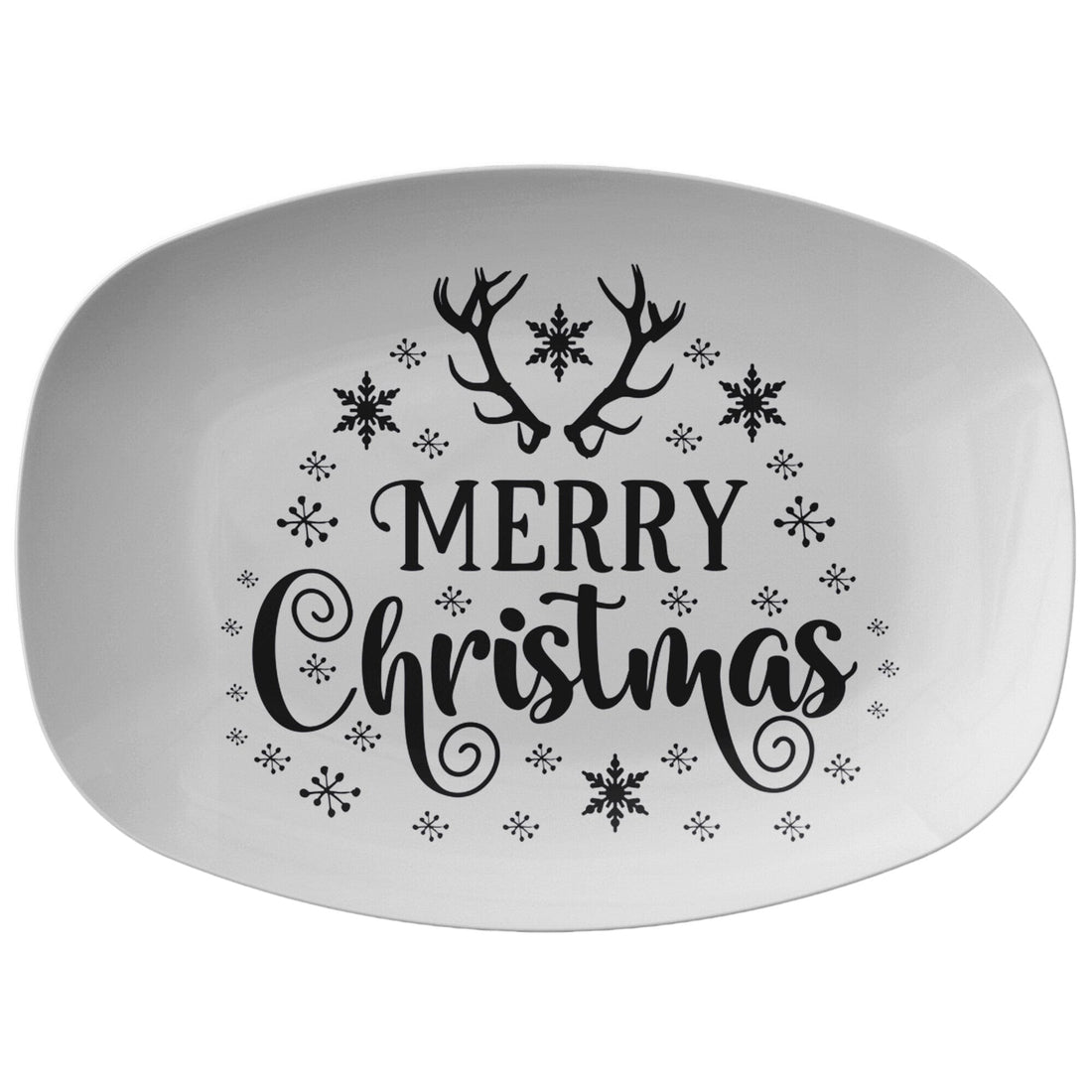 Kate McEnroe New York Merry Christmas Reindeer Serving Platter B&amp;WServing Platters9727