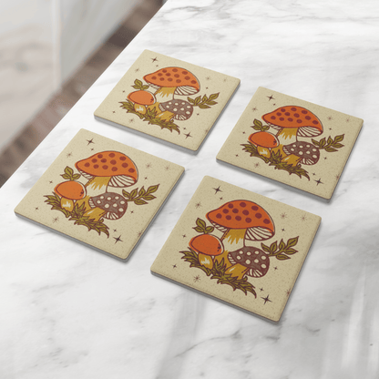 Kate McEnroe New York Merry Mushroom Coasters, Mid Century Modern Retro 70s Drinkware Set of 4Coasters7021