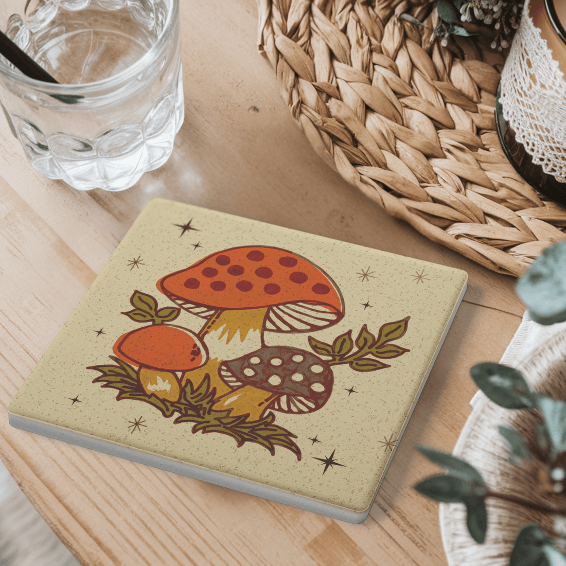 Kate McEnroe New York Merry Mushroom Coasters, Mid Century Modern Retro 70s Drinkware Set of 4Coasters7021