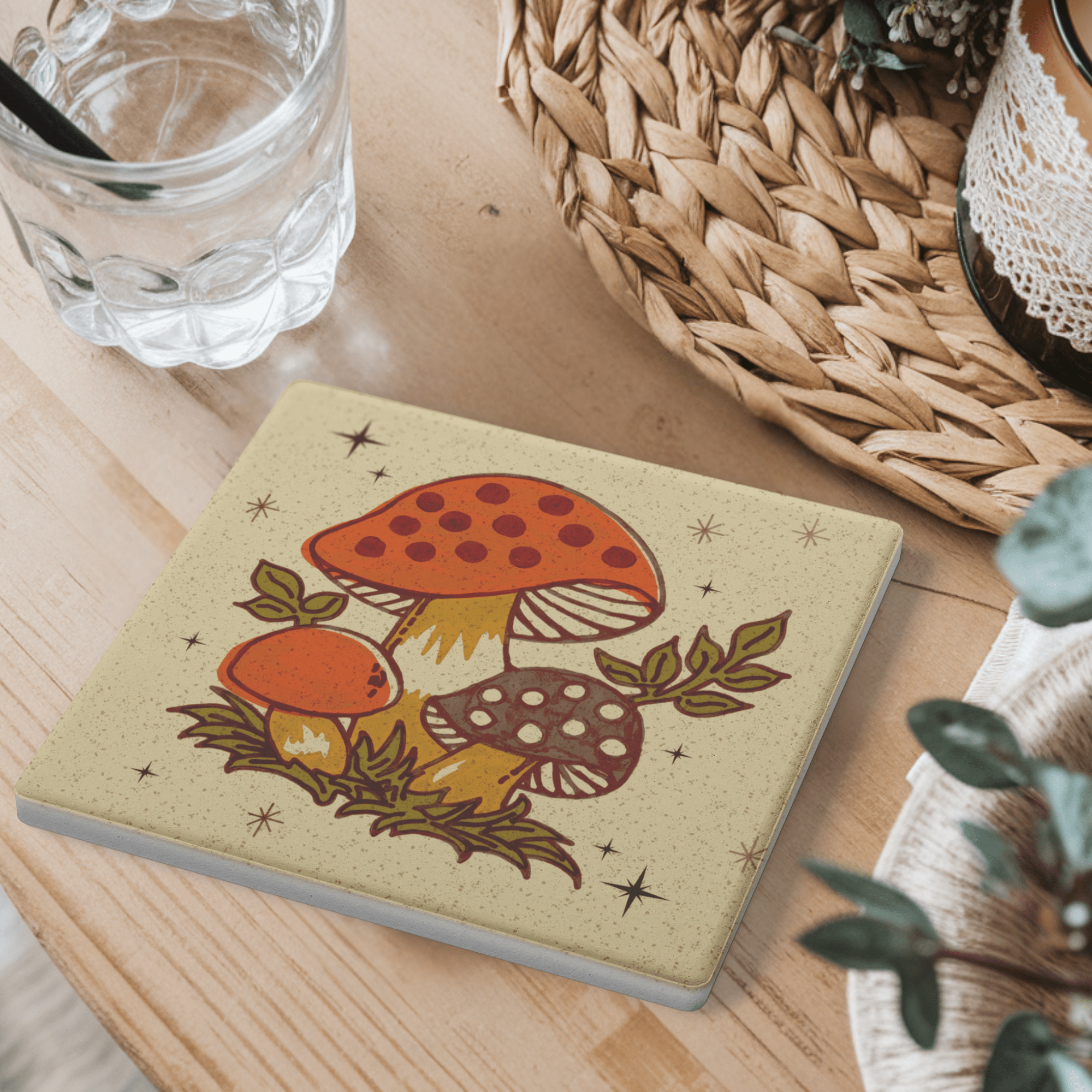 Kate McEnroe New York Merry Mushroom Coasters, Mid Century Modern Retro 70s Drinkware Set of 4Coasters7021