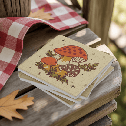 Kate McEnroe New York Merry Mushroom Coasters, Mid Century Modern Retro 70s Drinkware Set of 4Coasters7021