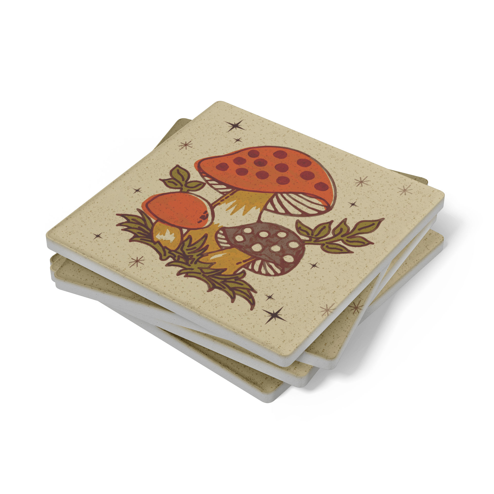 Kate McEnroe New York Merry Mushroom Coasters, Mid Century Modern Retro 70s Drinkware Set of 4Coasters7021