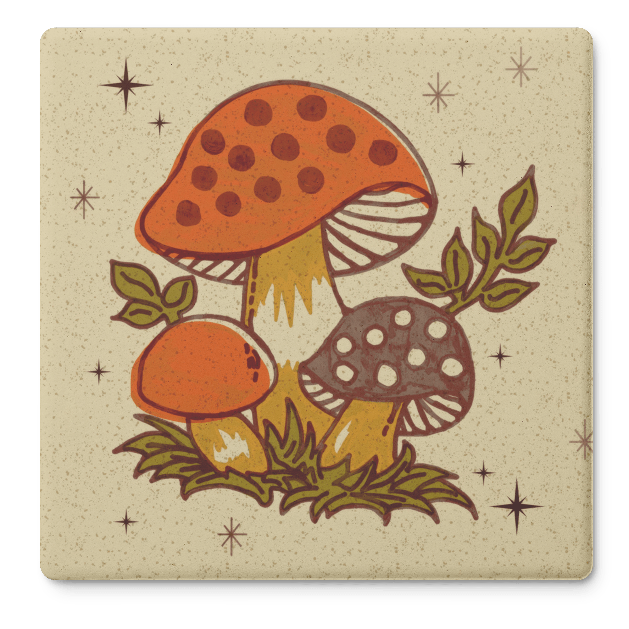 Kate McEnroe New York Merry Mushroom Coasters, Mid Century Modern Retro 70s Drinkware Set of 4Coasters7021