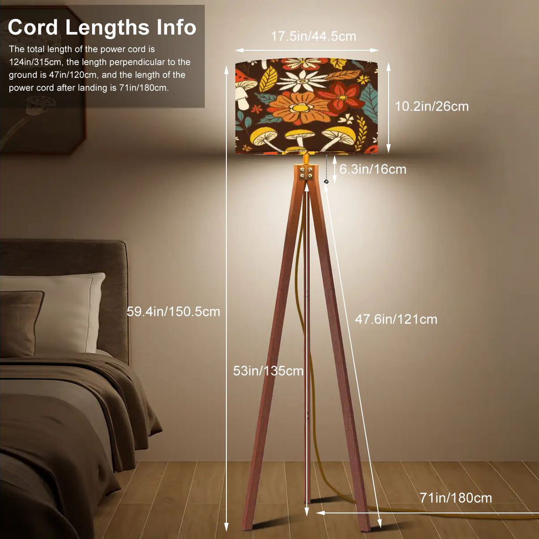 Kate McEnroe New York Merry Mushroom Floral Tripod Floor Lamp, Retro 70s Cottagecore LightingTripod Floor LampszNpRqB0LS8