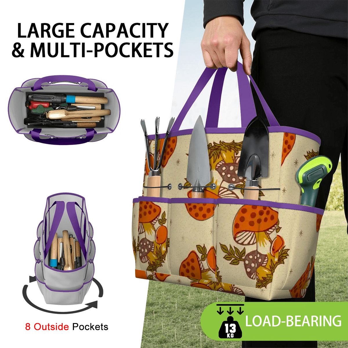 Kate McEnroe New York Merry Mushroom Retro 70s Kitschy Garden Tool Bag OrganizerGarden Tool BagSUWo6X7GMf