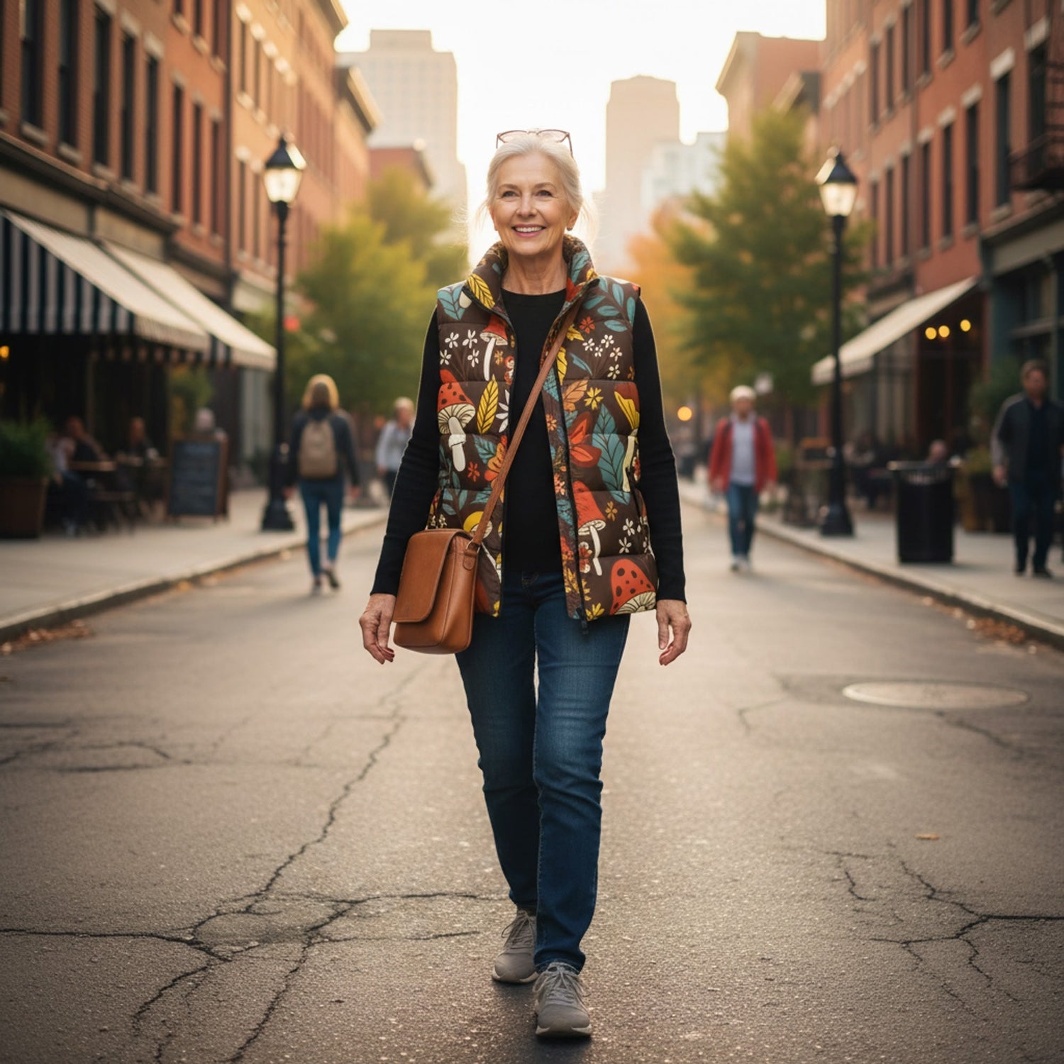 Kate McEnroe New York Merry Mushroom Retro 70s Puffer Vest, Vintage Fall Fashion LayeringPuffer VestsN9RQ48QW-1