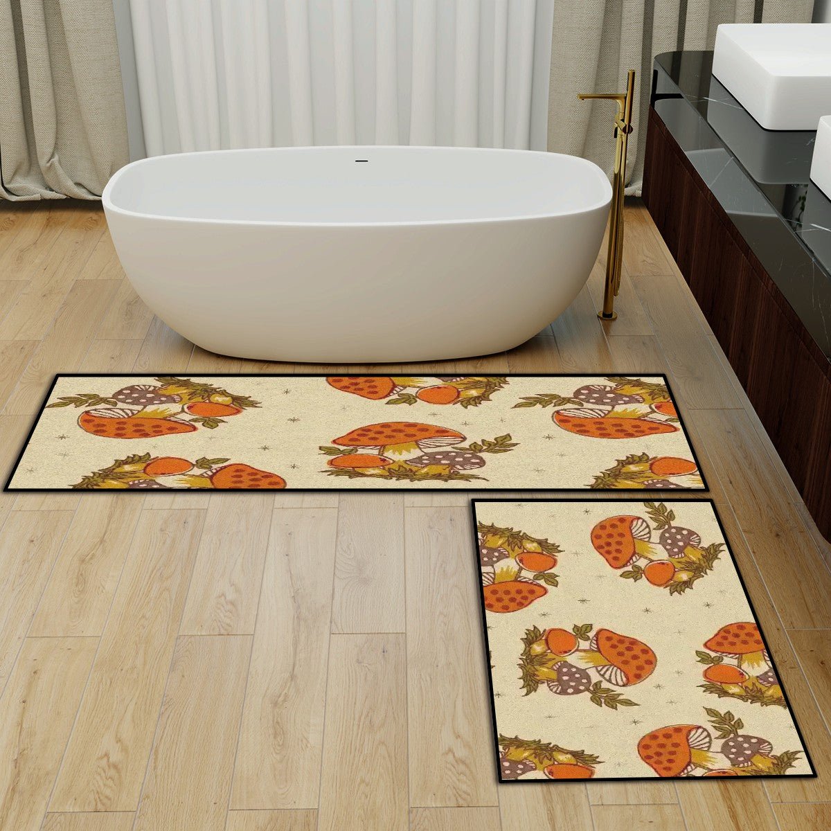 Kate McEnroe New York Merry Mushroom Retro 70s Vintage Mid Century Modern Kitchen Bath Mat SetKitchen Floor MatswRSYv8mTjh