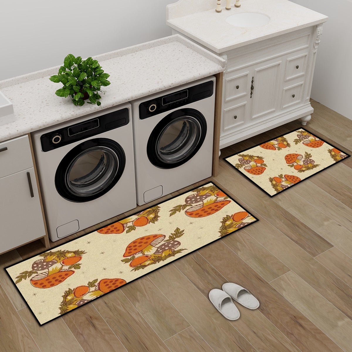 Kate McEnroe New York Merry Mushroom Retro 70s Vintage Mid Century Modern Kitchen Bath Mat SetKitchen Floor MatswRSYv8mTjh