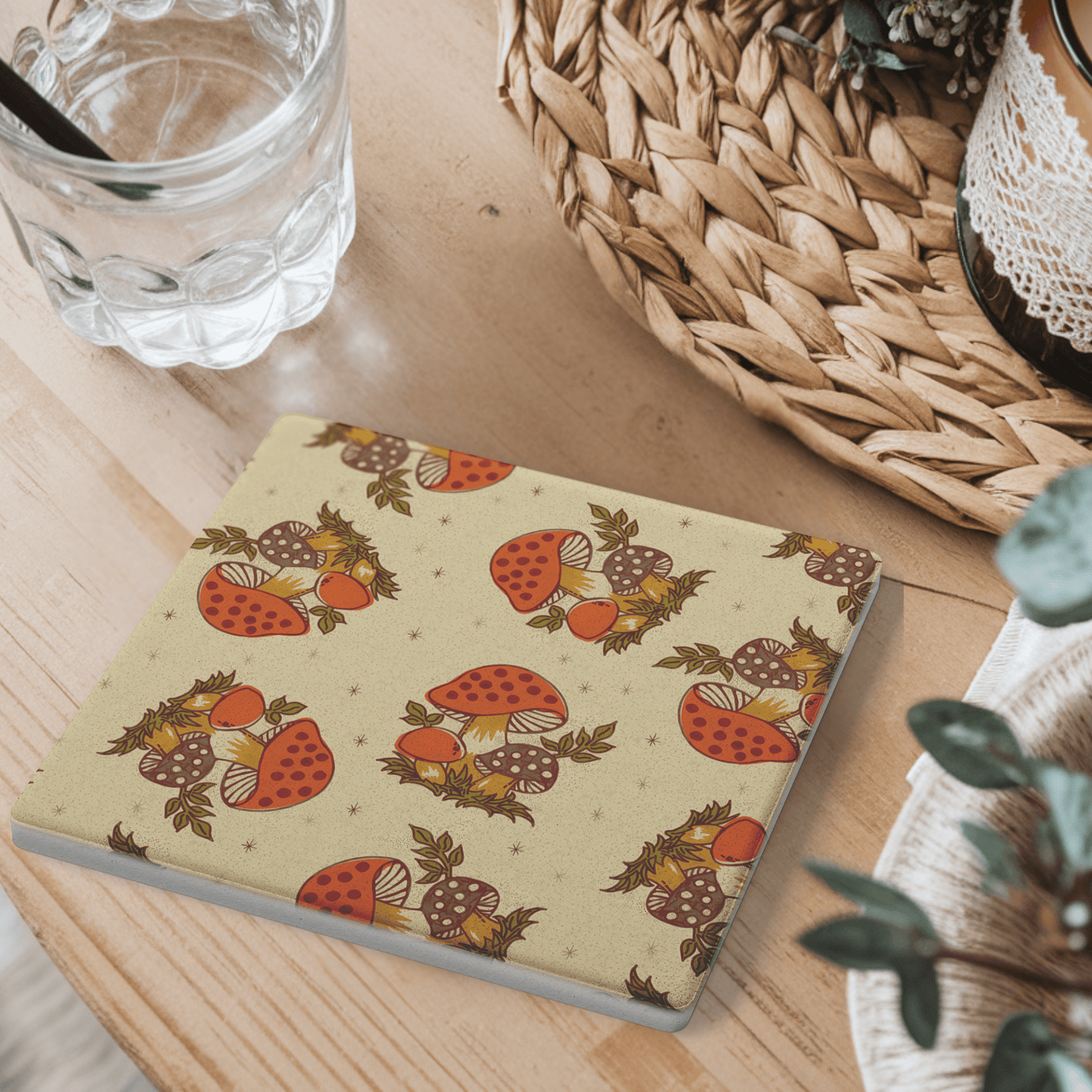 Kate McEnroe New York Merry Mushroom Soapstone Coasters, Mid Century Retro 70s DrinkwareCoasters7021