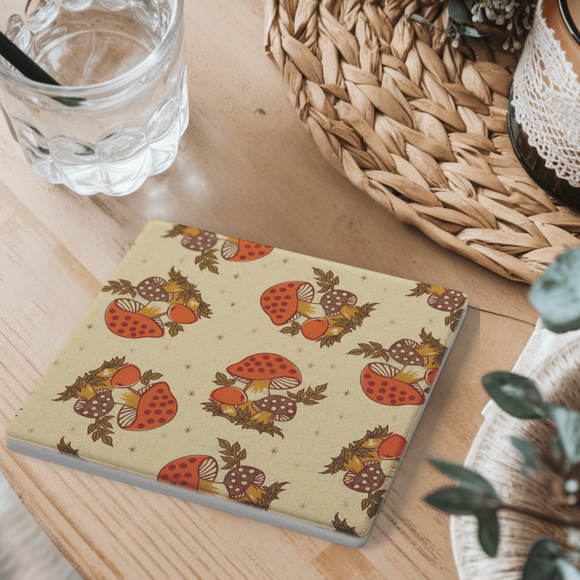 Kate McEnroe New York Merry Mushroom Soapstone Coasters, Mid Century Retro 70s DrinkwareCoasters7021