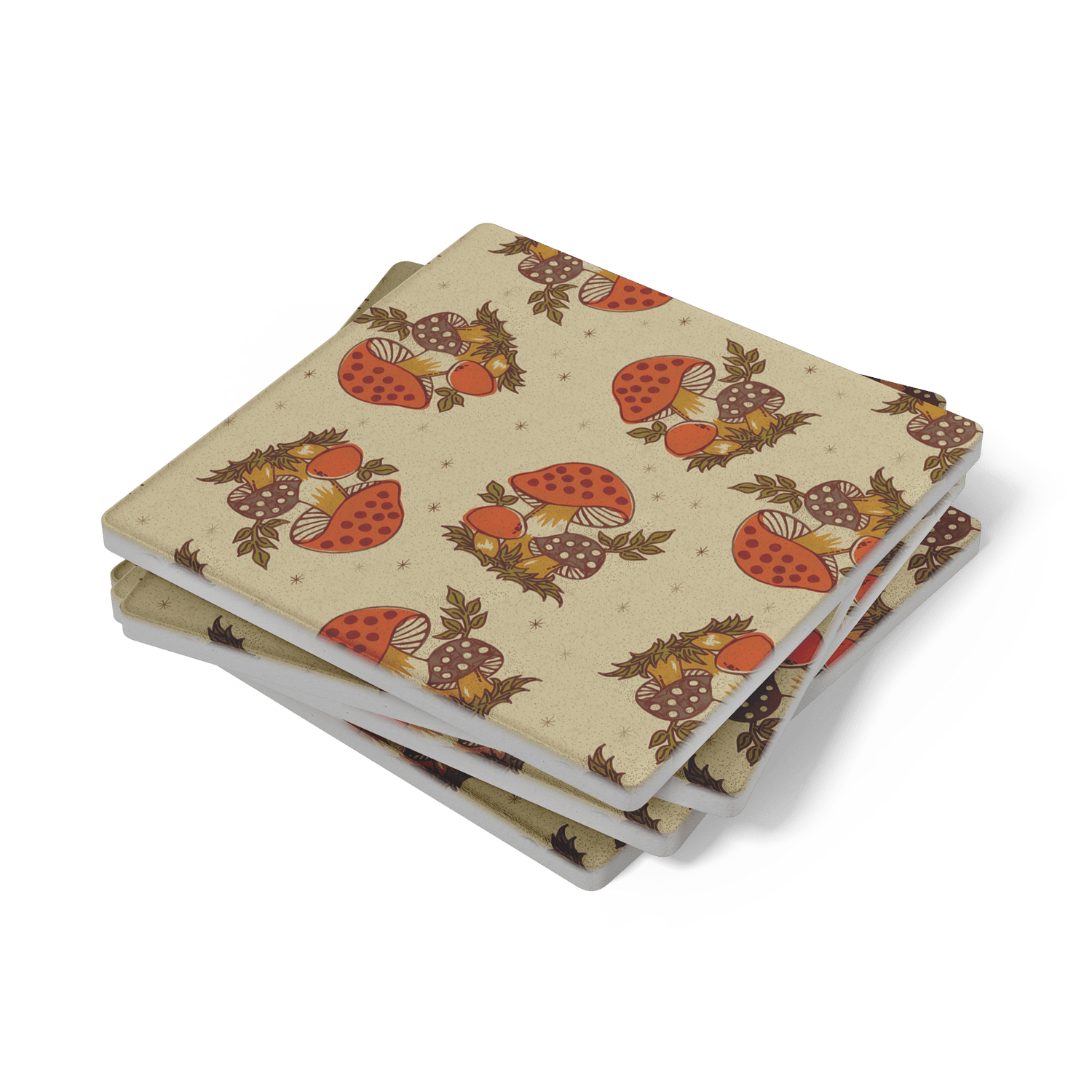 Kate McEnroe New York Merry Mushroom Soapstone Coasters, Mid Century Retro 70s DrinkwareCoasters7021