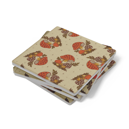 Kate McEnroe New York Merry Mushroom Soapstone Coasters, Mid Century Retro 70s DrinkwareCoasters7021