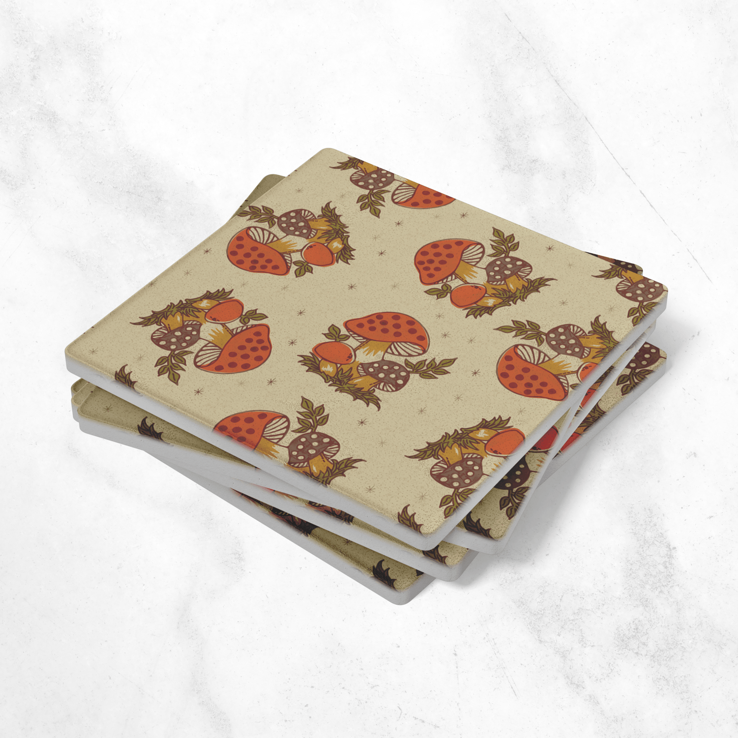 Kate McEnroe New York Merry Mushroom Soapstone Coasters, Mid Century Retro 70s DrinkwareCoasters7021