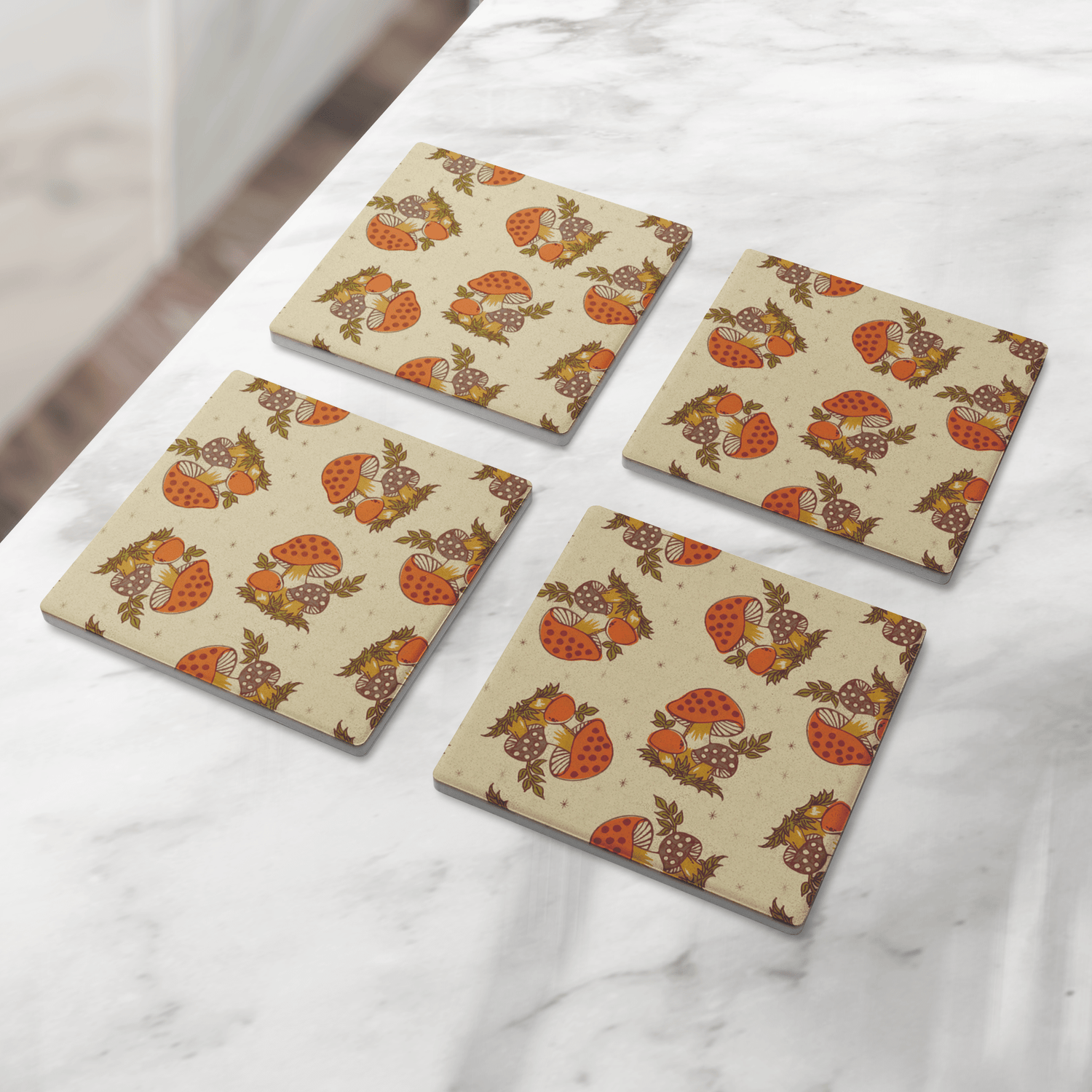 Kate McEnroe New York Merry Mushroom Soapstone Coasters, Mid Century Retro 70s DrinkwareCoasters7021