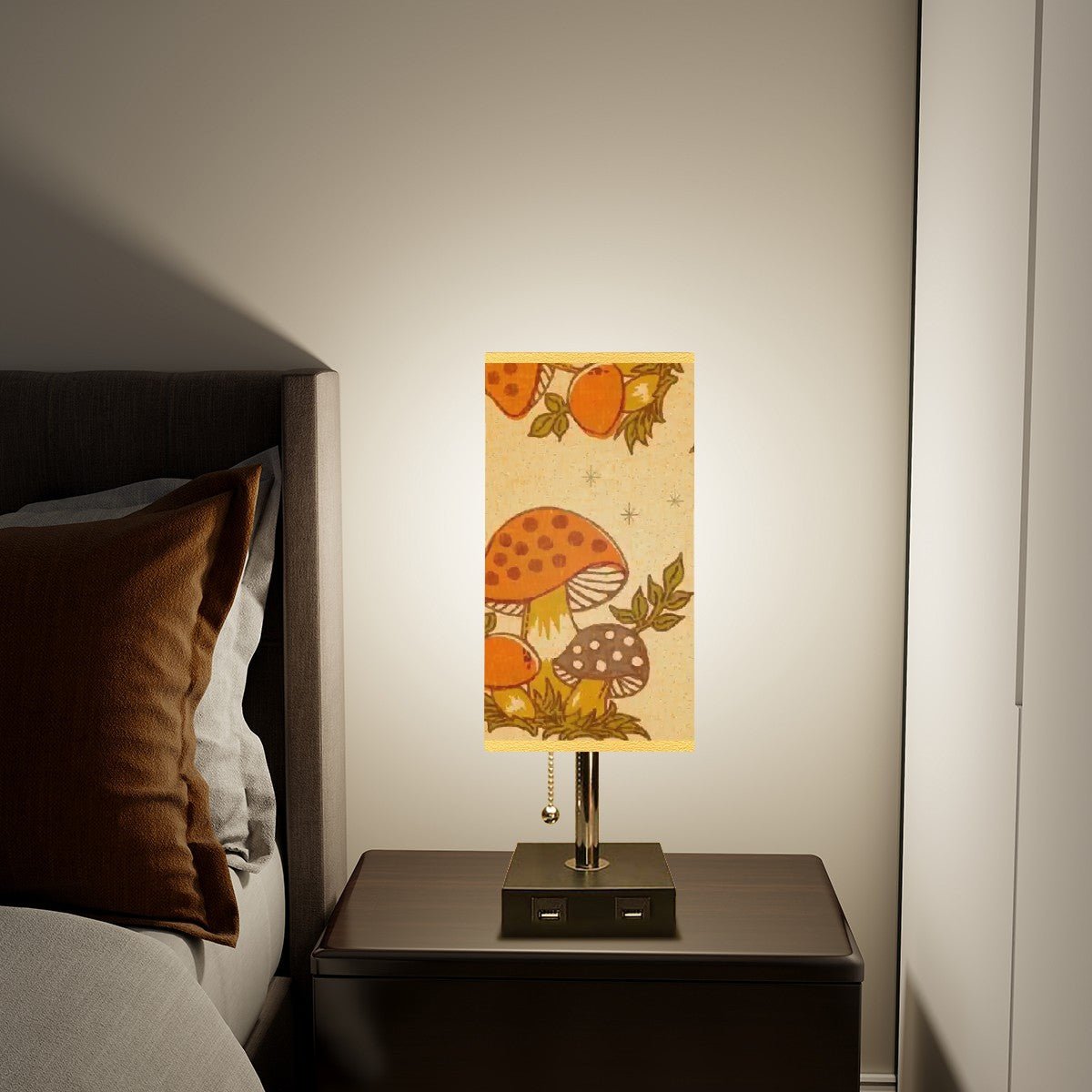 Kate McEnroe New York Merry Mushroom Square Table Lamp with USB Ports, Retro Mid Century Modern Bedroom Accent, 70s Boho Lighting DecorDesk Lamps7OLRNUGTzT