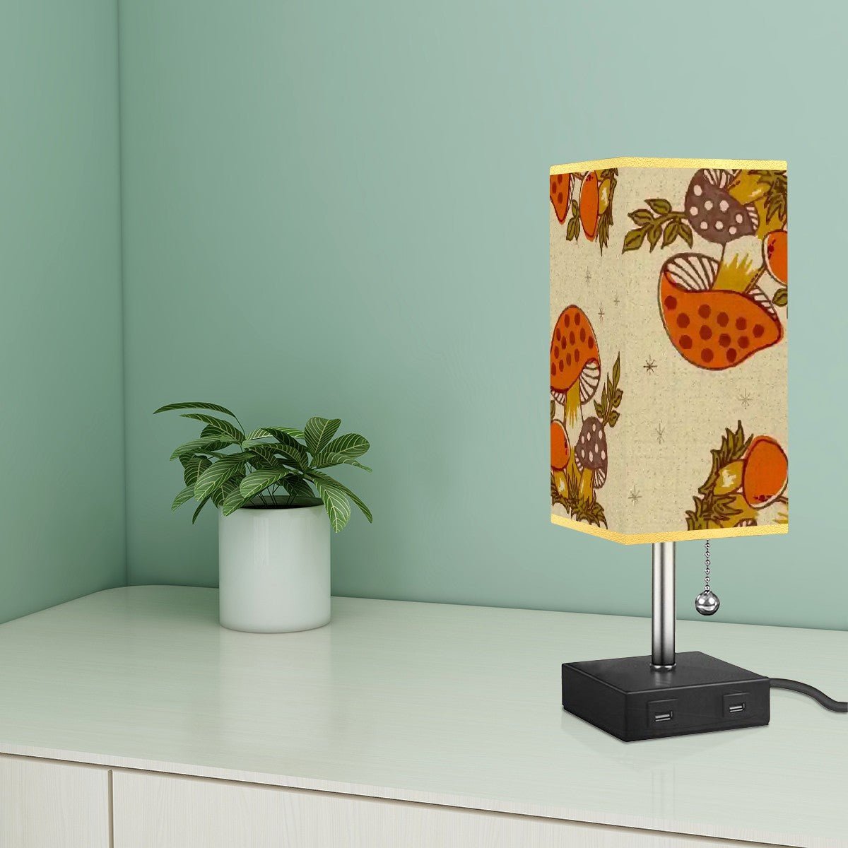 Kate McEnroe New York Merry Mushroom Square Table Lamp with USB Ports, Retro Mid Century Modern Bedroom Accent, 70s Boho Lighting DecorDesk Lamps7OLRNUGTzT