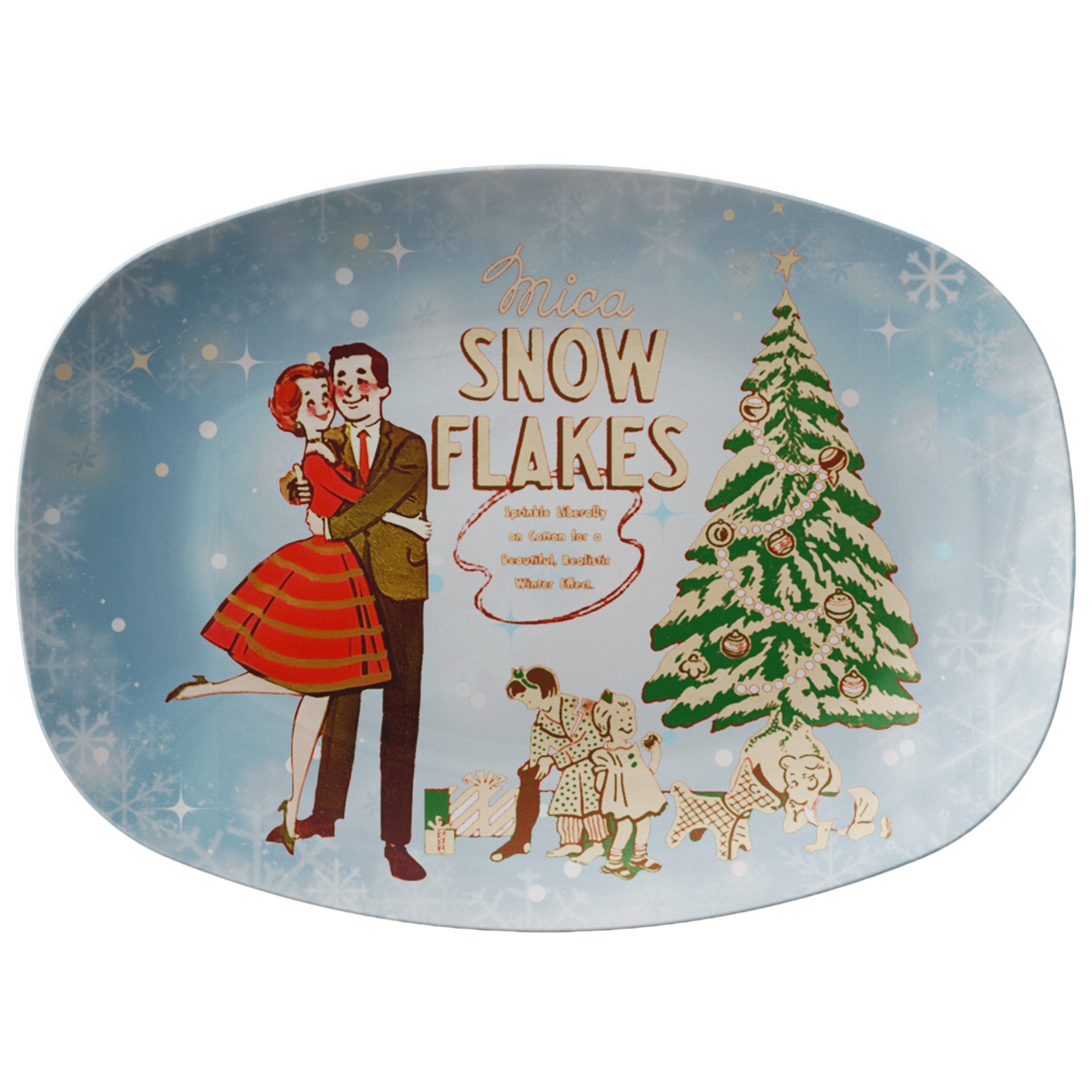 Kate McEnroe New York Mica Snow Flakes Retro Christmas Platter, 50s Kitsch Winter Holiday Serving Tray, Mid Century Modern Festive TablewareServing PlattersP23 - MIC - SNF - 2