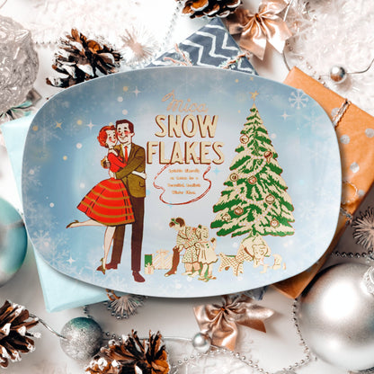 Kate McEnroe New York Mica Snow Flakes Retro Christmas Platter, 50s Kitsch Winter Holiday Serving Tray, Mid Century Modern Festive TablewareServing PlattersP23 - MIC - SNF - 2