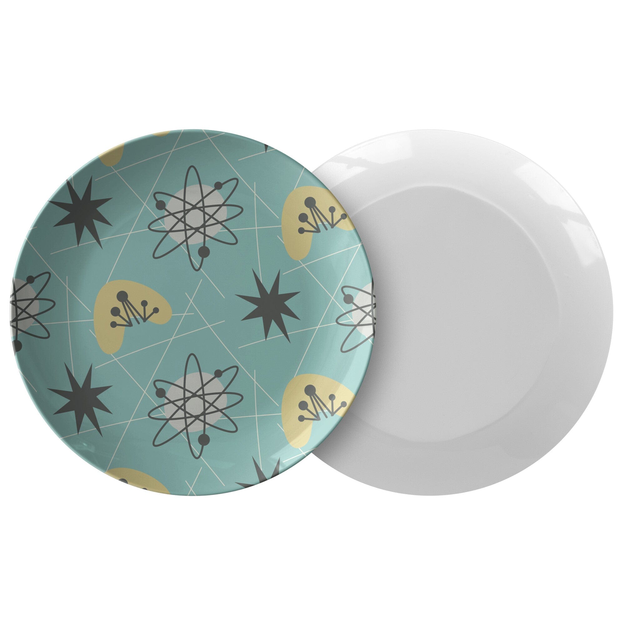 Kate McEnroe New York Mid Century 1950s Retro Aqua Starbursts Atomic Boomerang Dinner PlatePlatesP20 - MID - AQU - 97S