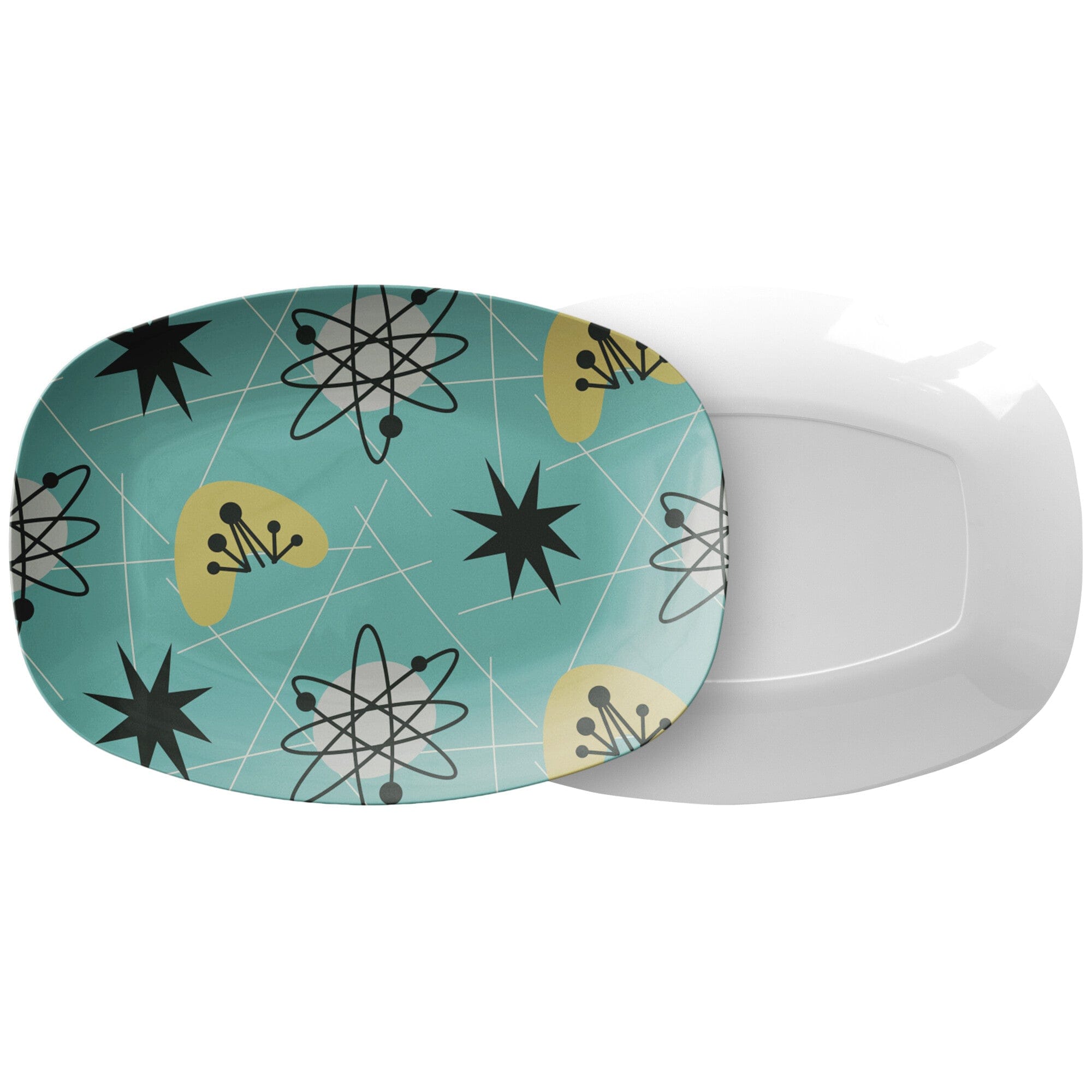Kate McEnroe New York Mid Century 1950s Retro Aqua Starbursts Atomic Boomerang Serving PlatterServing PlattersTHE - MID - AQU - 58