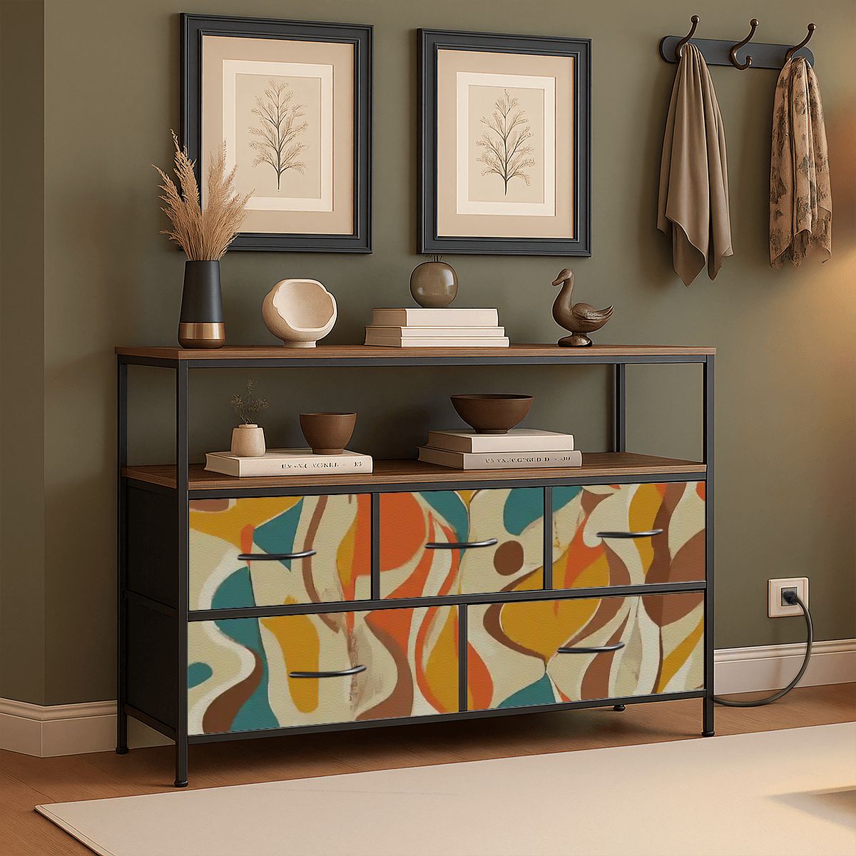 Kate McEnroe New York Mid Century Amoeba Abstract TV Stand Media Console Teal Mustard RetroTV StandsrtqqhAJwDF