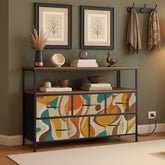 Kate McEnroe New York Mid Century Amoeba Abstract TV Stand Media Console Teal Mustard RetroTV StandsrtqqhAJwDF
