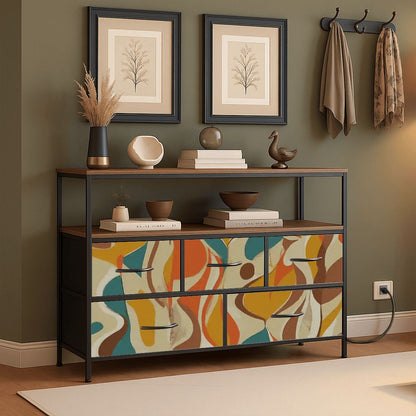 Kate McEnroe New York Mid Century Amoeba Abstract TV Stand Media Console Teal Mustard RetroTV StandsrtqqhAJwDF